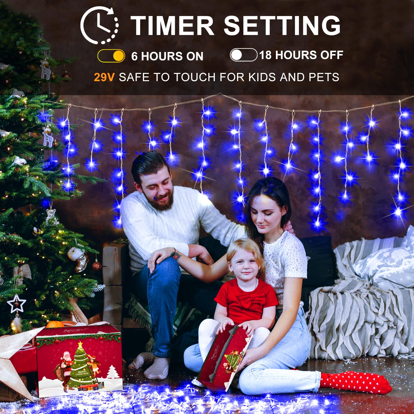 KNONEW LED Christmas Lights 164FT 1600 LED Blue Waterproof Fairy String Lights with Timer, 8 Modes for Indoor/Outdoor Decor