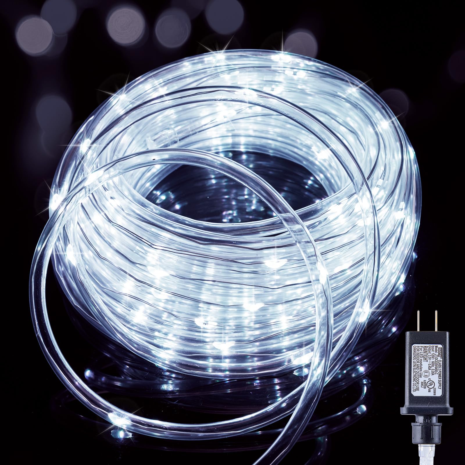 Minetom Rope Lights Outdoor, 33FT String Lights, 100 LED, Waterproof, Pure White