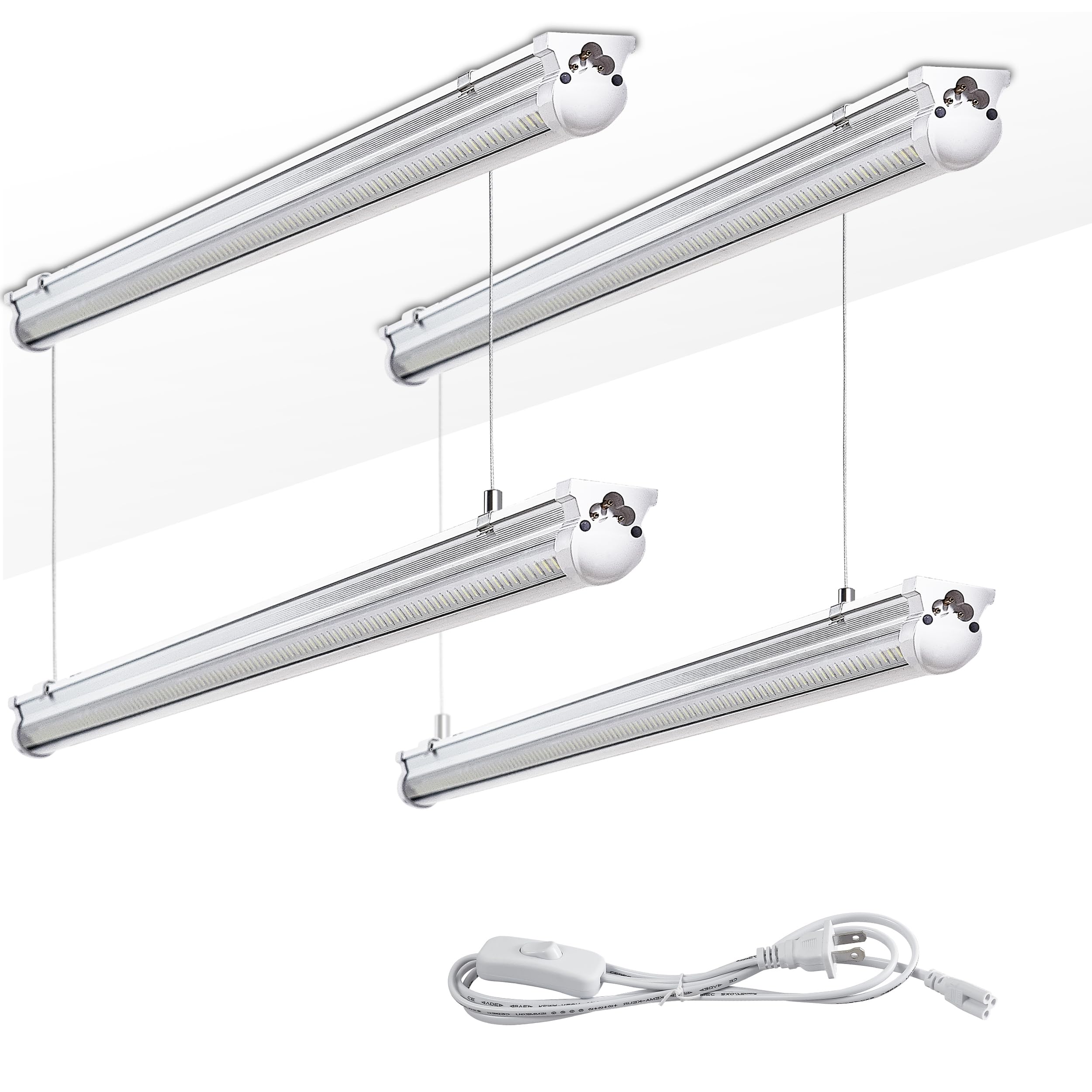 Skymoatled 4Pack 4FT LED Shop Light Garage Lights,50W 6000K 7500LM White Light,Hanging/Surface Mount,Plug and Play,Linkable LED 