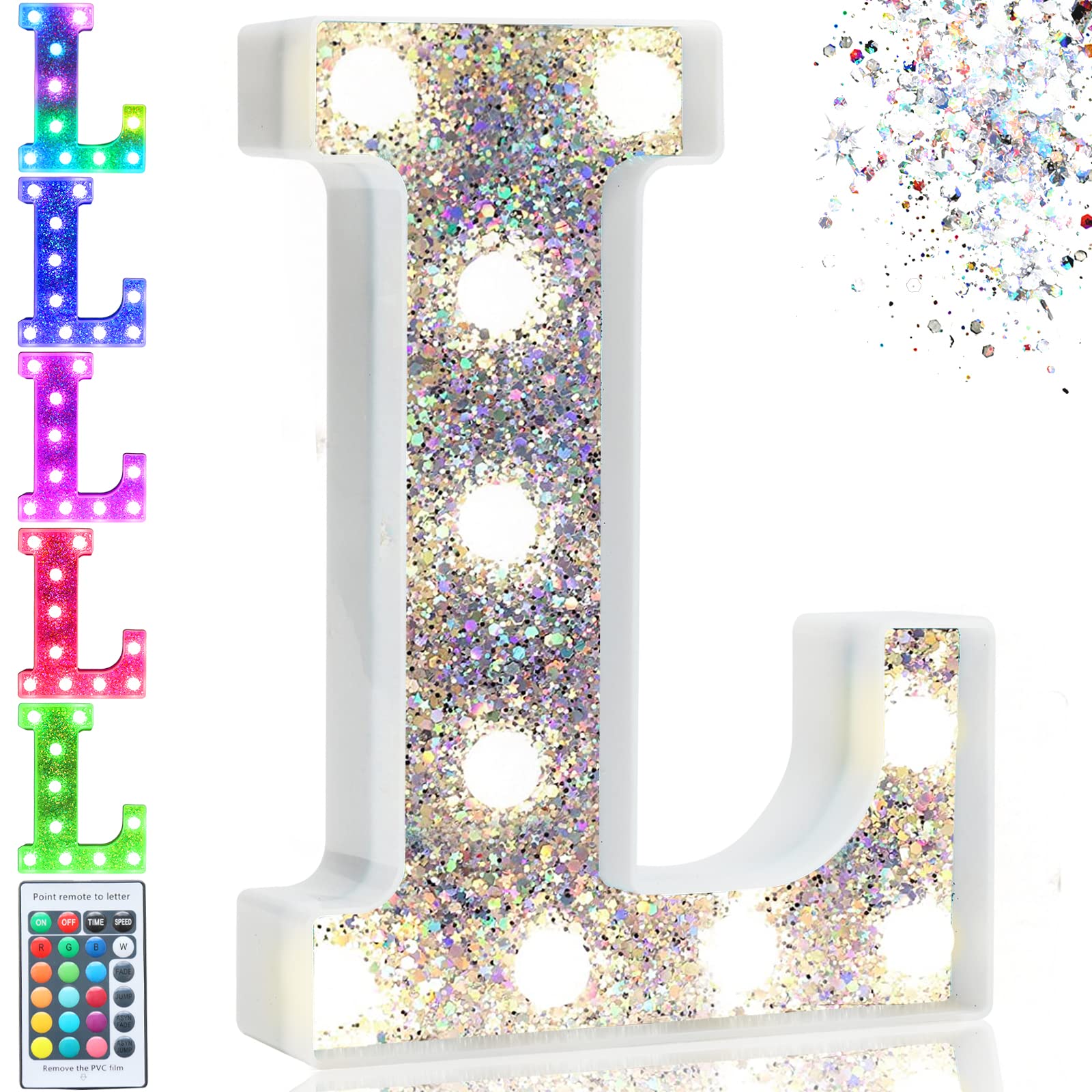 Pooqla LED Marquee Letter Light, Battery Operated, 16 Colors, Silver, Model S-RGB, Letter L for Party Decoration