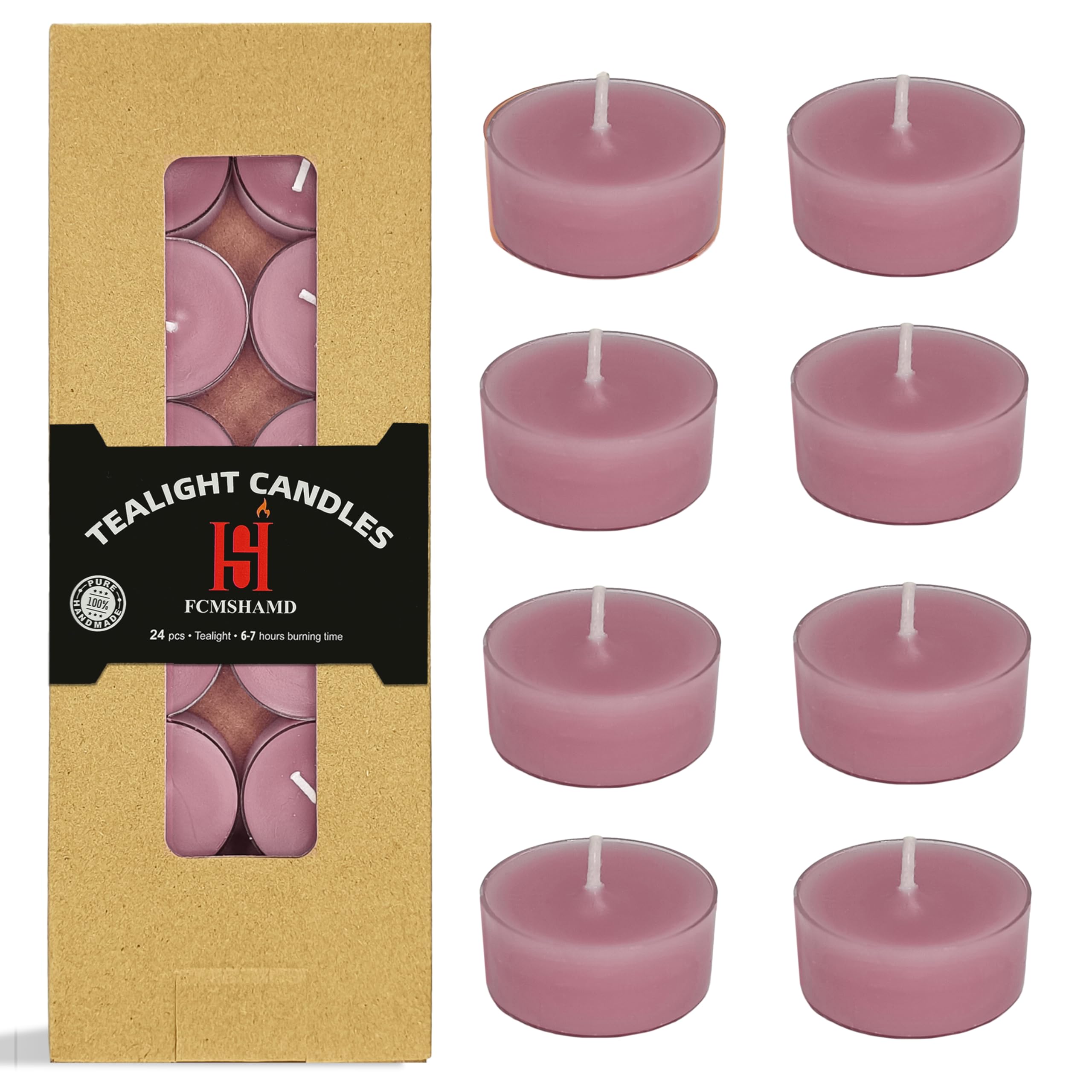 Tea Candles Handmade 24 Pack Grapes Scented Smokeless Tea Lights Candle 7 Hour Long Burning Tealight Candle for Wedding Yoga Spa Decoration(Purple)