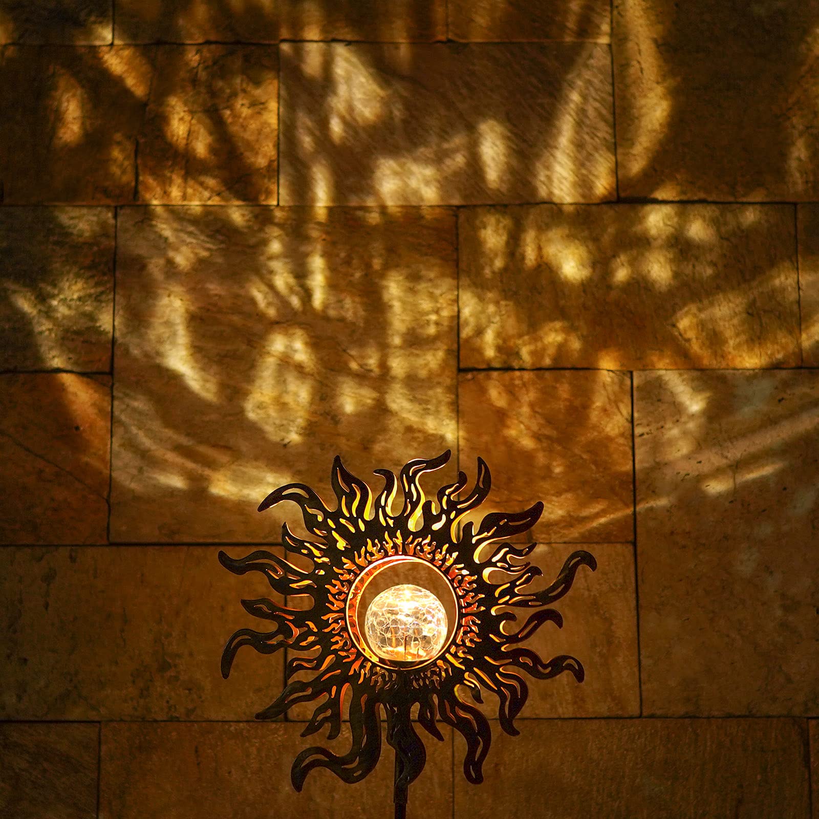 Hapjoy Solar Lights Outdoor Garden Decor Solar Powered Sun Lantern For Yard, Patio,Lawn Or Pathway Sun Decorations Crackle Glass