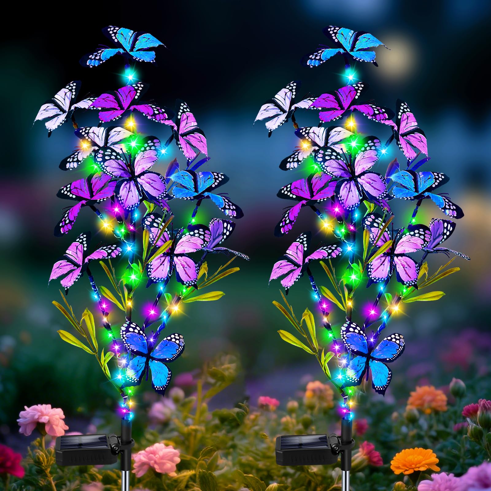 Mrhephaestus Solar Garden Lights Outdoor  Waterproof 2 Pack Solar Butterfly Lights With 60 Led 12 Butterfly Colorful Lighting For Garden Yard Lawn Outdoor Decor  Gift For Mom Women MotherS Day