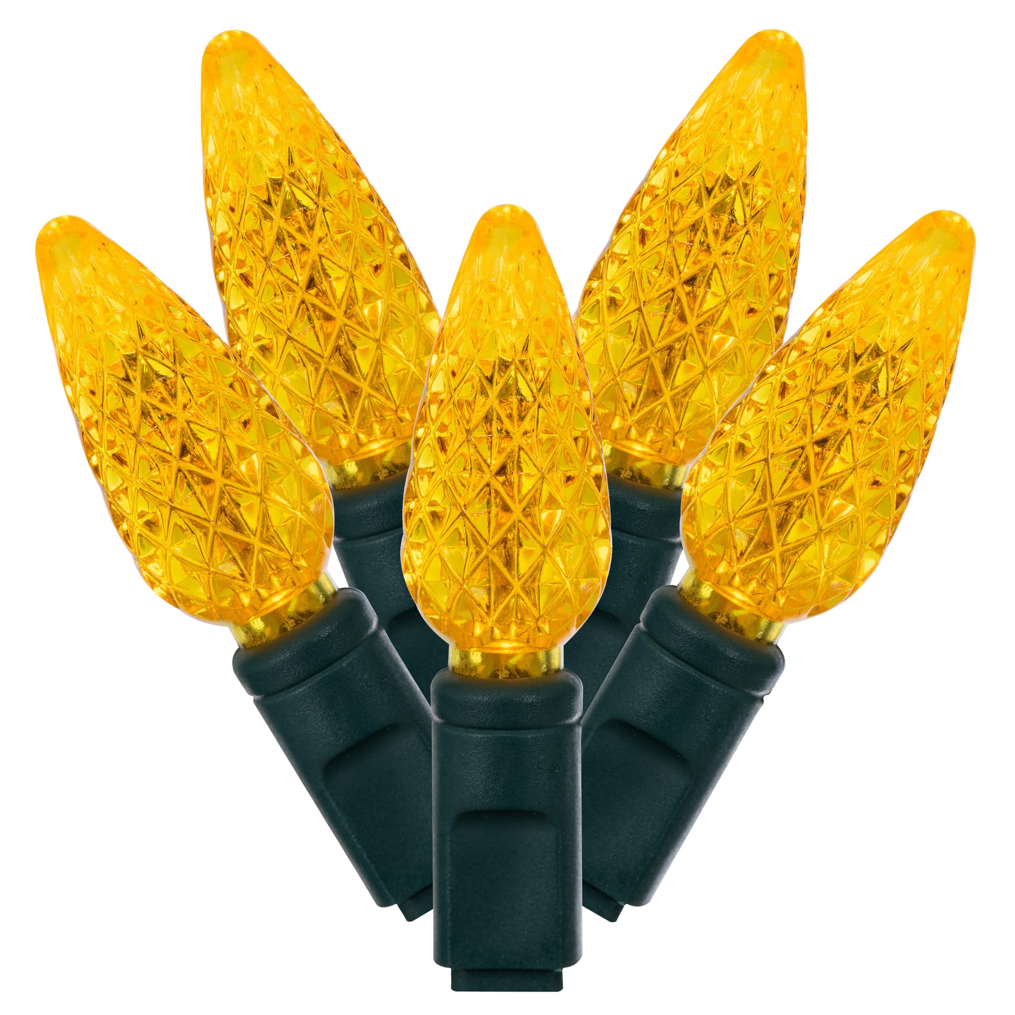 Vickerman C6 LED Light Set, 100 Lights, Yellow, Green Wire, Model X4G8107, Plastic