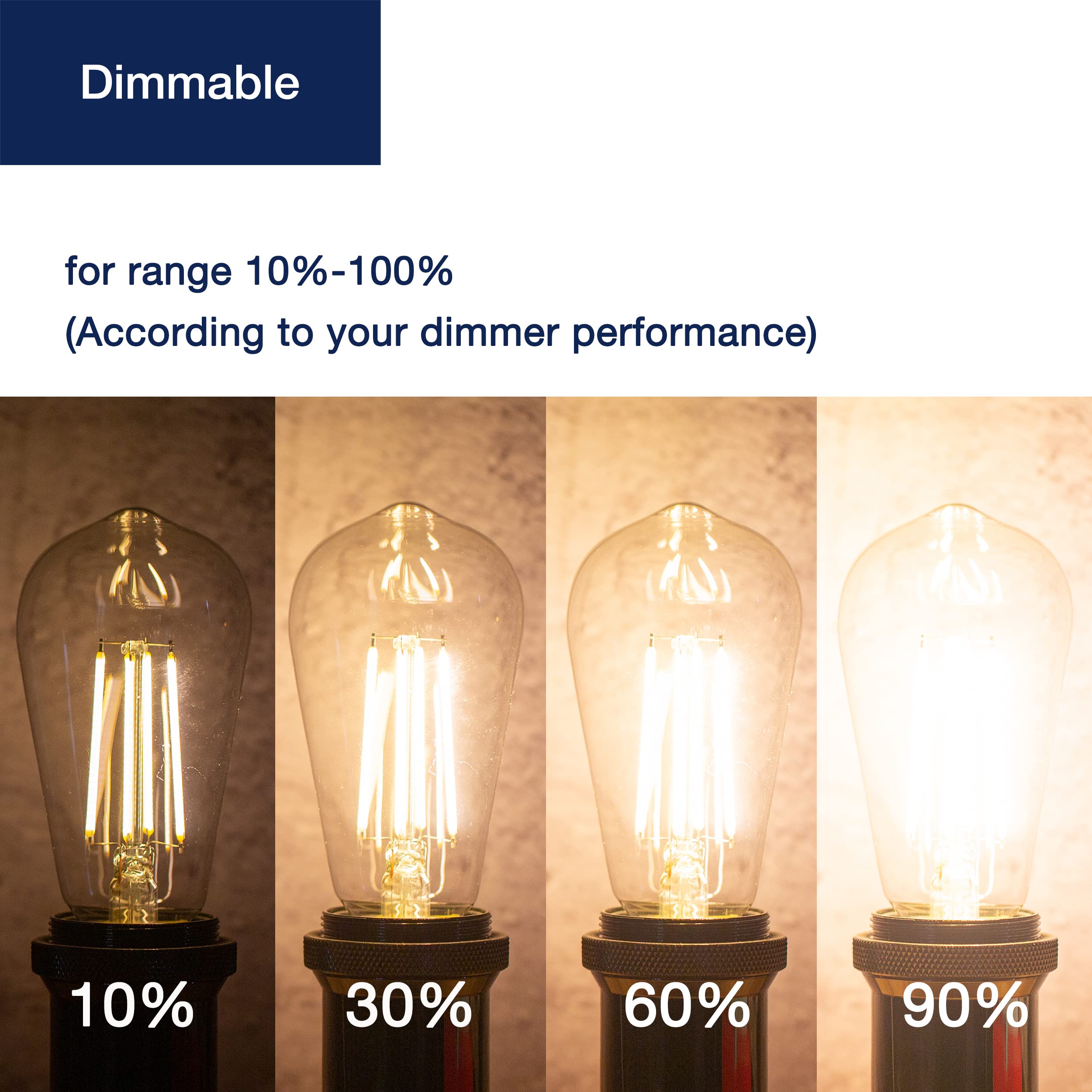 Flsnt Led Edison Bulbs 100W Equivalent, St19 Dimmable Vintage Led Light Bulbs, 2450K Warm White, 8W, 900Lm, E26 Base, Amber Glas