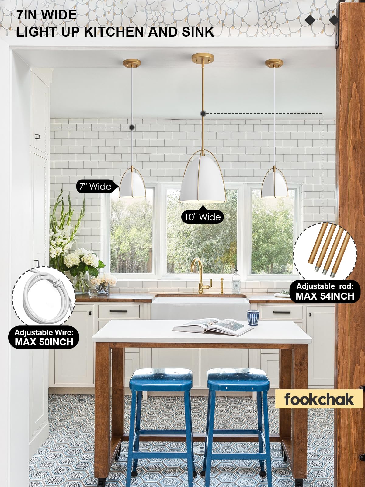 FookChak 10in Dome Pendant Light - 1-Light Kitchen Fixture, White Egg-Shaped, E26, Ideal for Dining Room & Bar