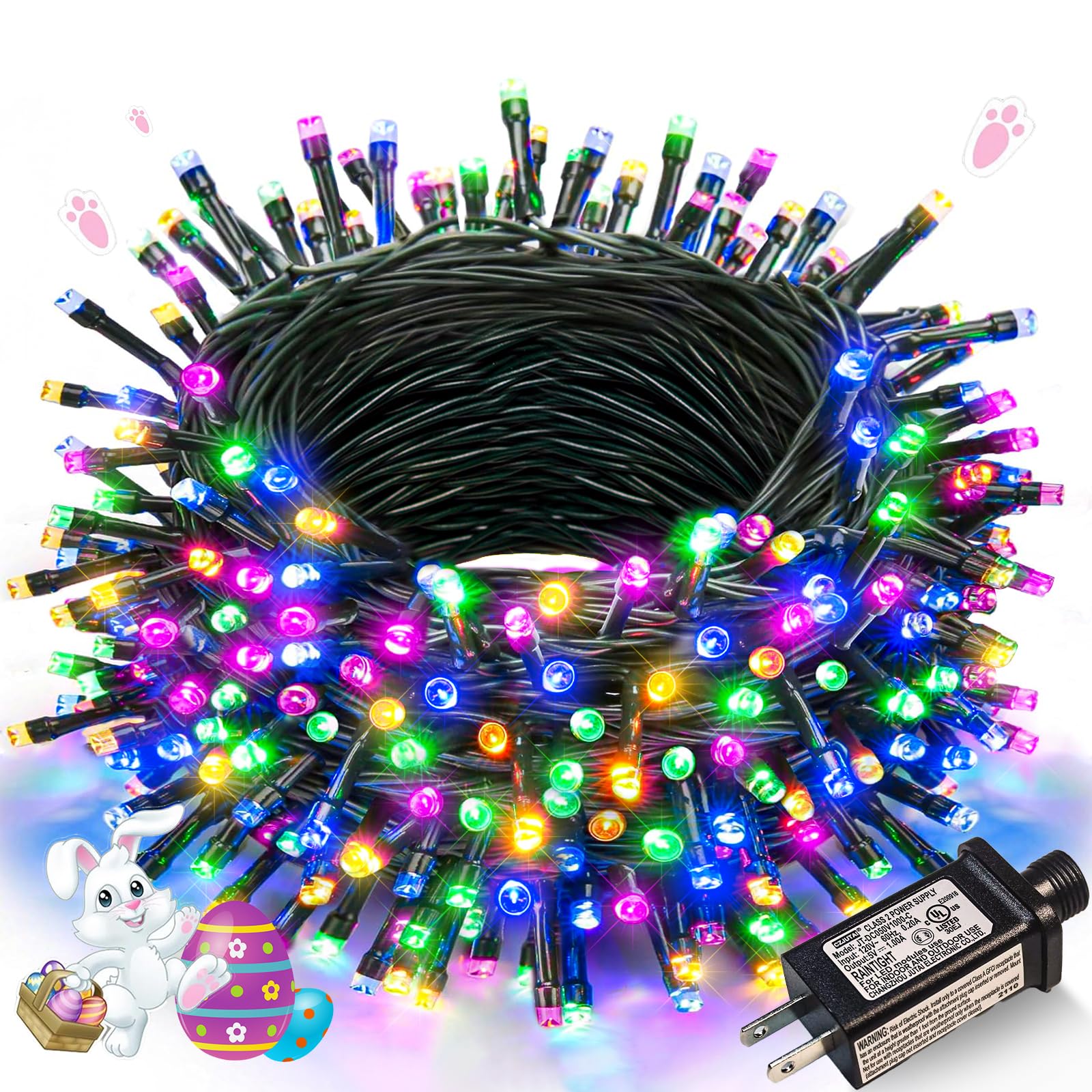 Easter Lights, 66FT 200 LED Christmas Lights Outdoor with Waterproof 8 Modes, Plug in Connectable Twinkle String Light for House