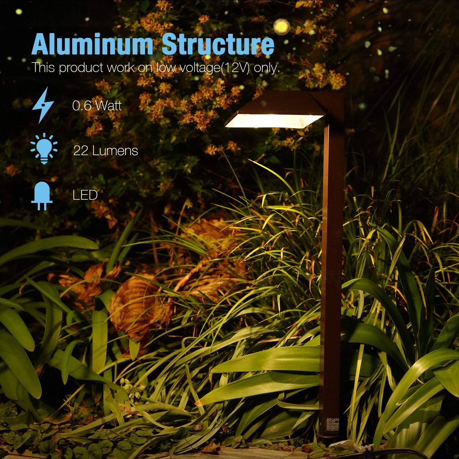 GOODSMANN Low Voltage Landscape Path Lights 8PK, 0.6W LED, Bronze Finish, 3100K Warm White, Model 9920-2101-08