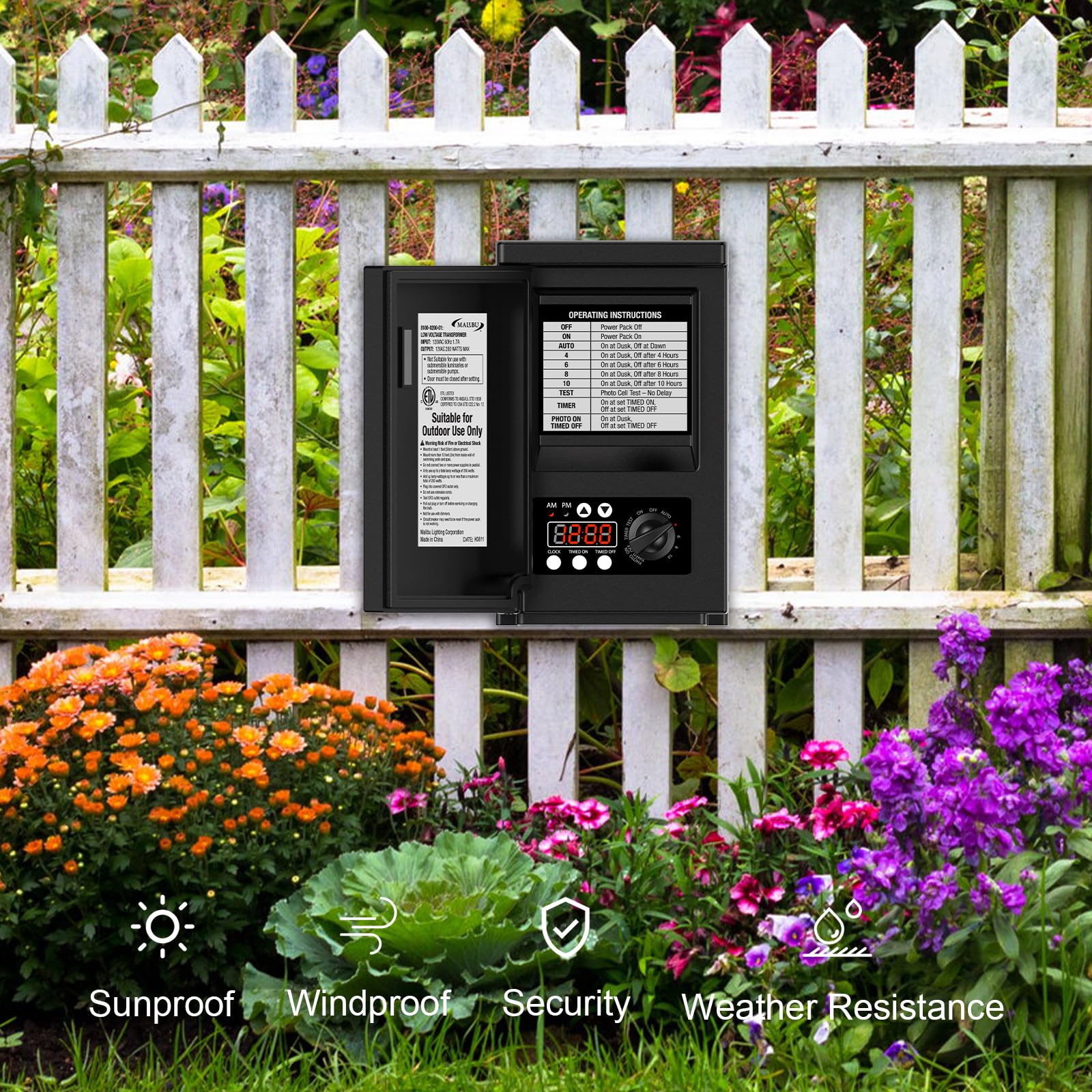 Malibu 200W Low Voltage Landscape Transformer with Photo Sensor Timer - Model 8655791 for Outdoor Lighting