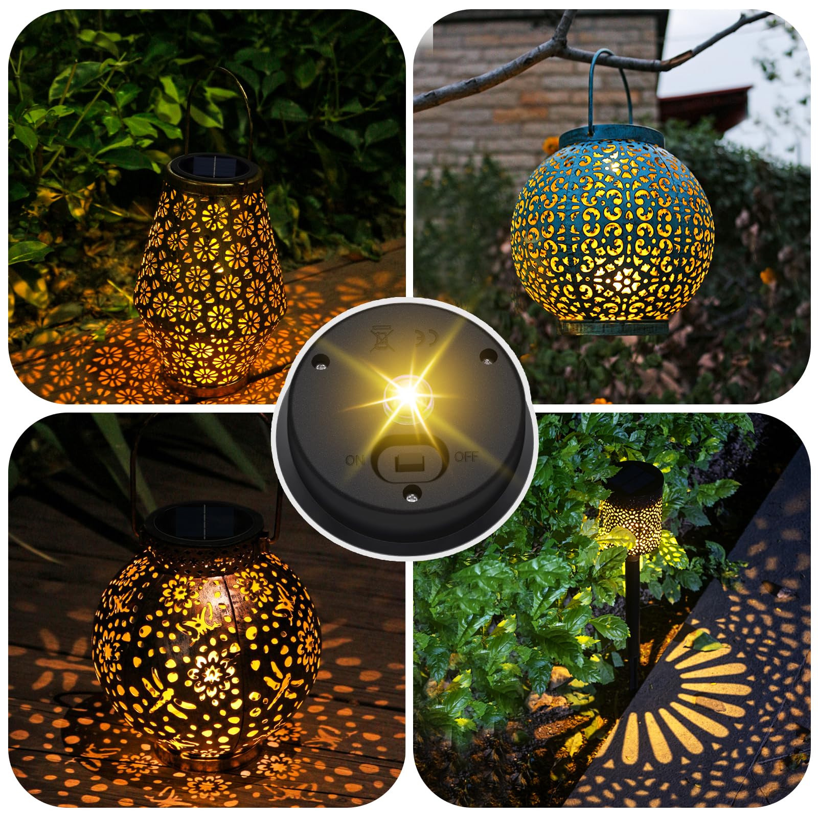 Suggant 4 Pack Solar Light Replacement Tops, Waterproof LED for Lanterns, 3.23 Diameter - Black, Ideal for Outdoor Garden & Pathway Decor