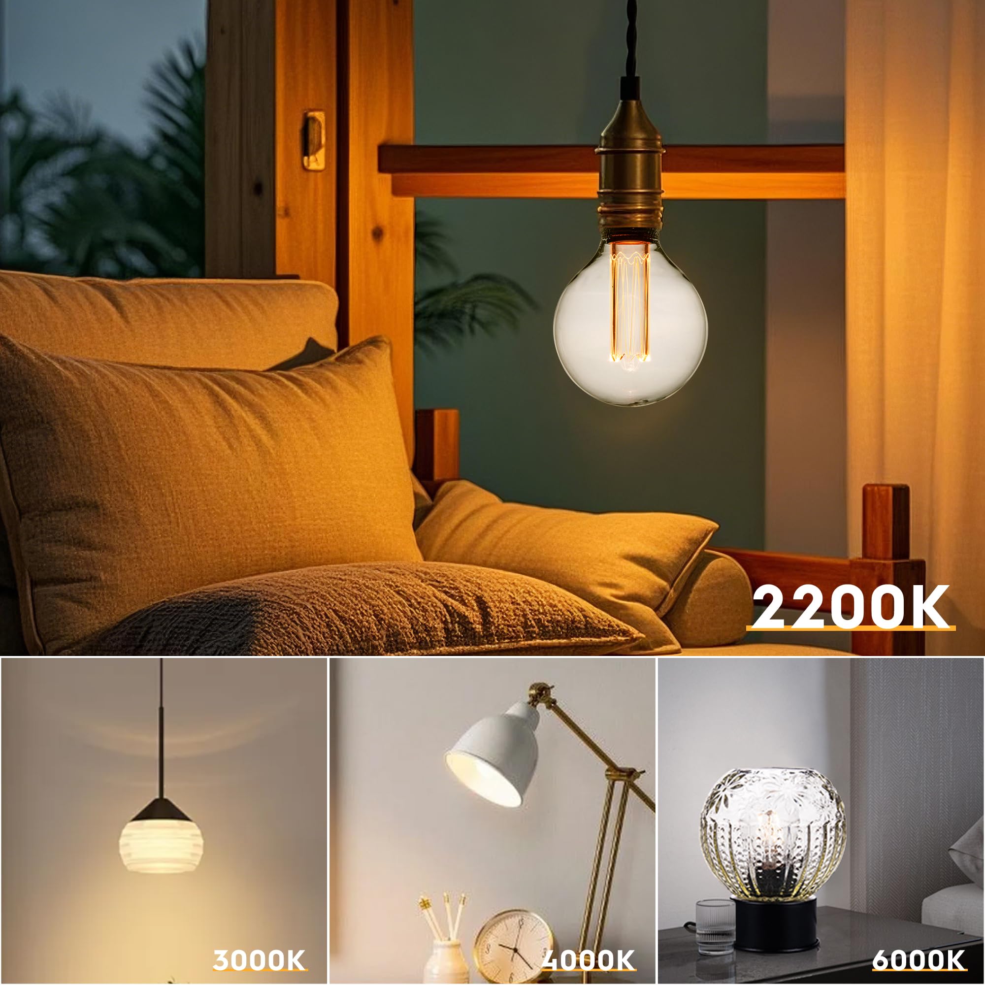 Harwez Vintage Round LED Light Bulb, Dimmable 3.5W, 2200K Warm Light, Clear Glass, E26 Base, 1 Count