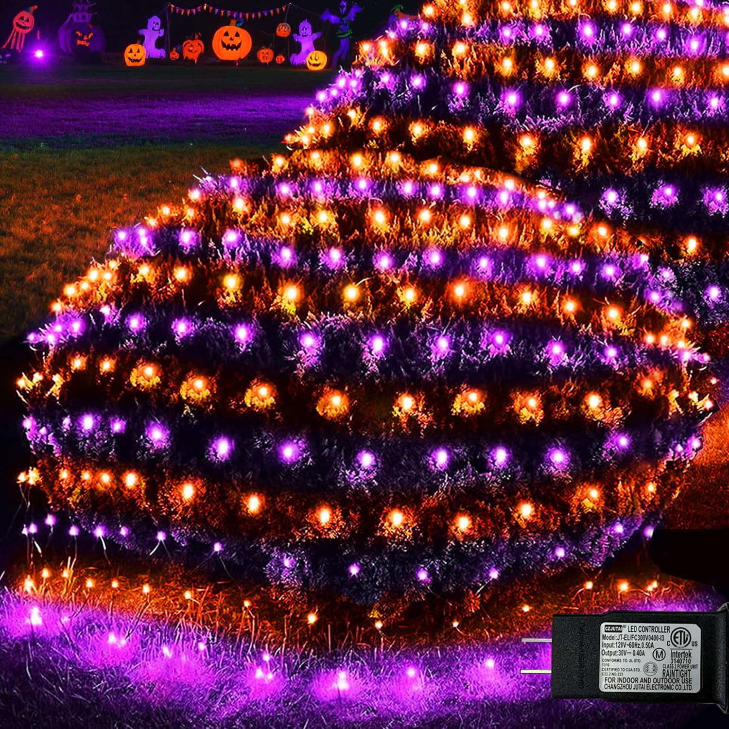 Halloween Net Lights Outdoor Decoration, 14.8X4.9 Ft 300Led Orange Purple Halloween Lights 8 Modes Connectable Twinkle Fairy Mes