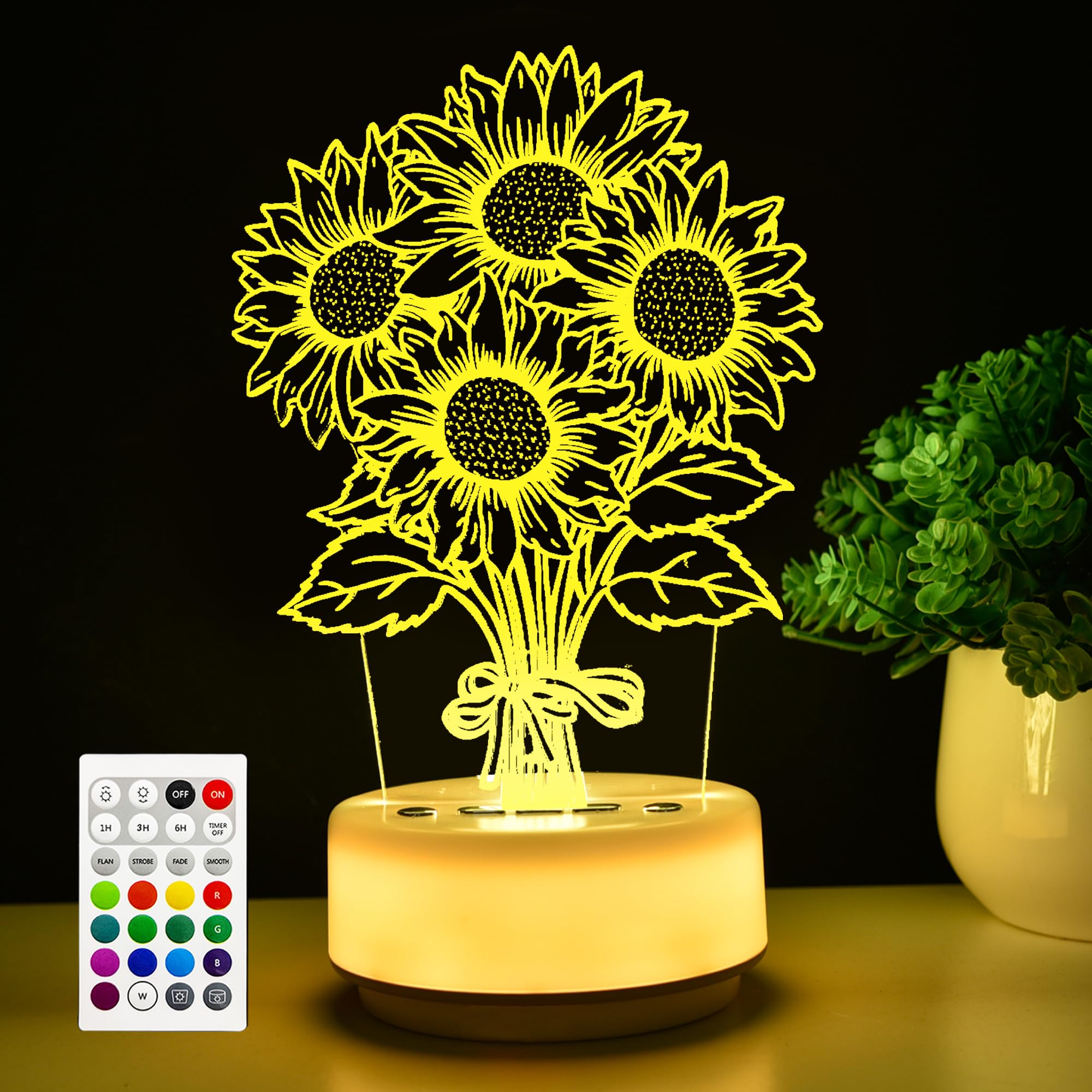 Sunflower Flower Gifts Night Light for Kids-Flower Decor Lamp for Bedroom Living Room, 14 Color with Remote / Buttons + Timer + 