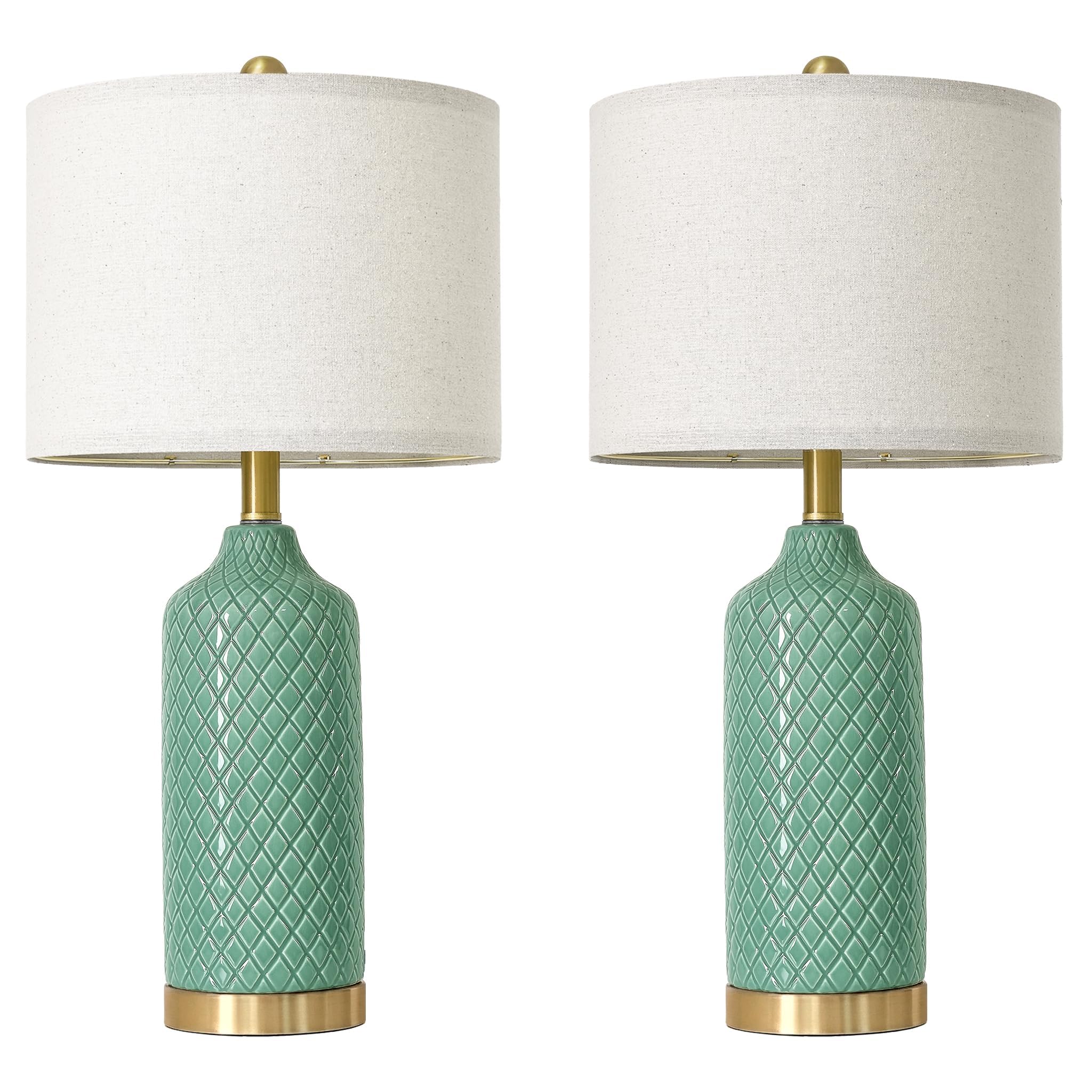 G-Safava24.25 Modern Ceramic Green Table Lamps Set Of 2 For Living Room  Farmhouse  Bedside  Bedroom  Side & End Tables Nightstand Light Home Office Desk Lamps Gifts