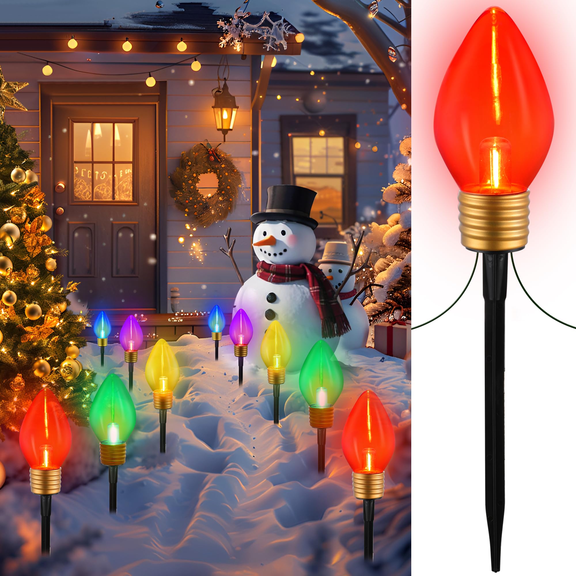 10 Jumbo C9 Pathway Lights Outdoor, 11Ft 2 Pack 5 Led Giant Bulbs, Large Outdoor Christmas Decor For Holiday Lawn Yard Garden, B