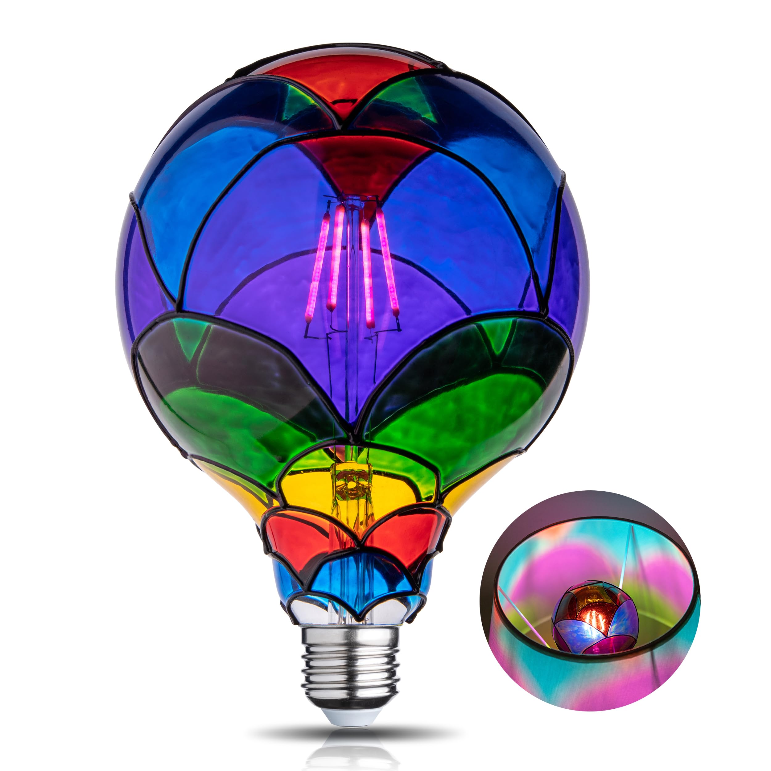 Cybaaluxzus Stained Glass Light Bulb, Rainbow Painted, 4W 120V, Multi Colored, Fun, Romantic, Unique Decorative