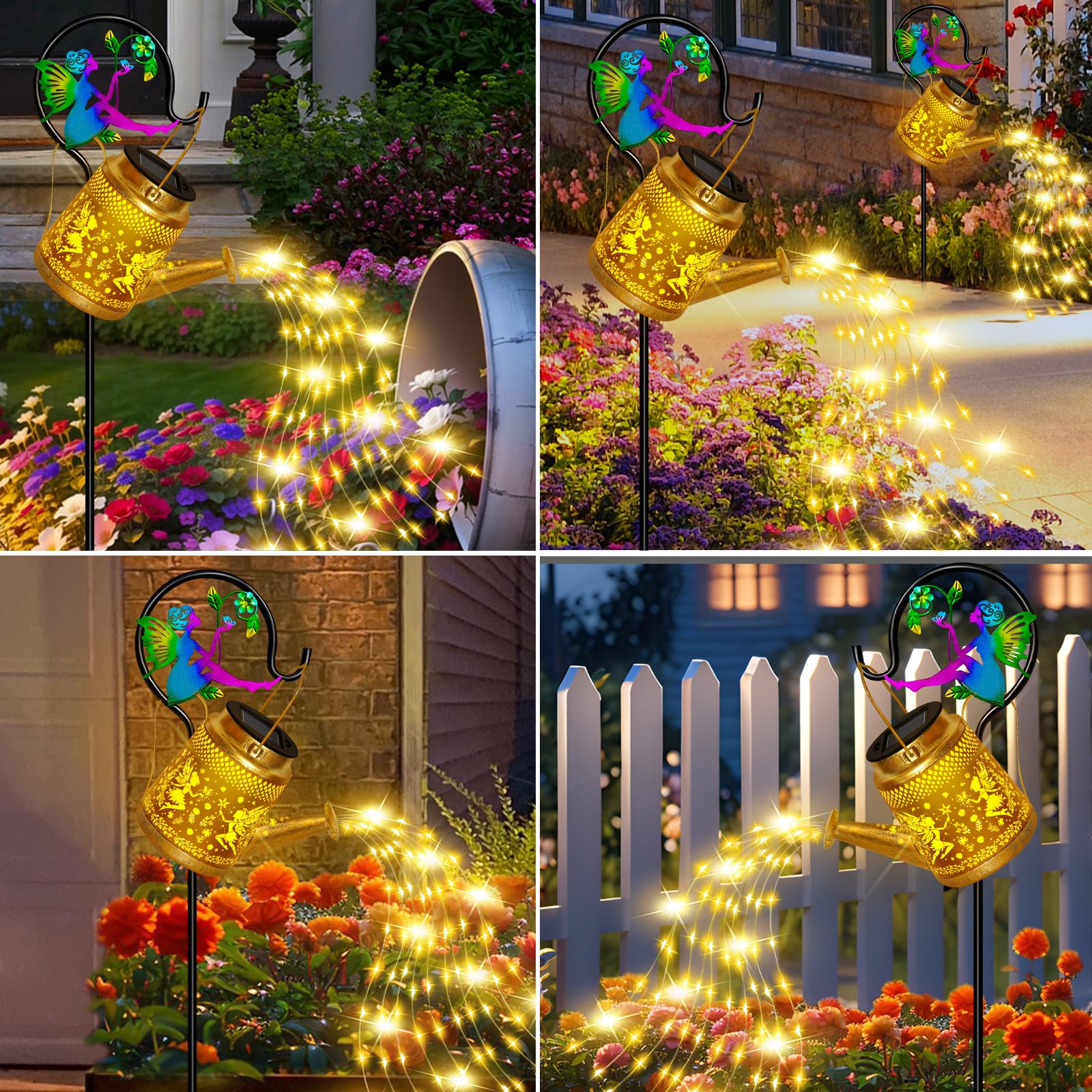 Solar Watering Can Lights Outdoor Garden Decor, Large Fairy Hanging Lantern With Shepherd Hook, Waterproof Garden Lights For Out