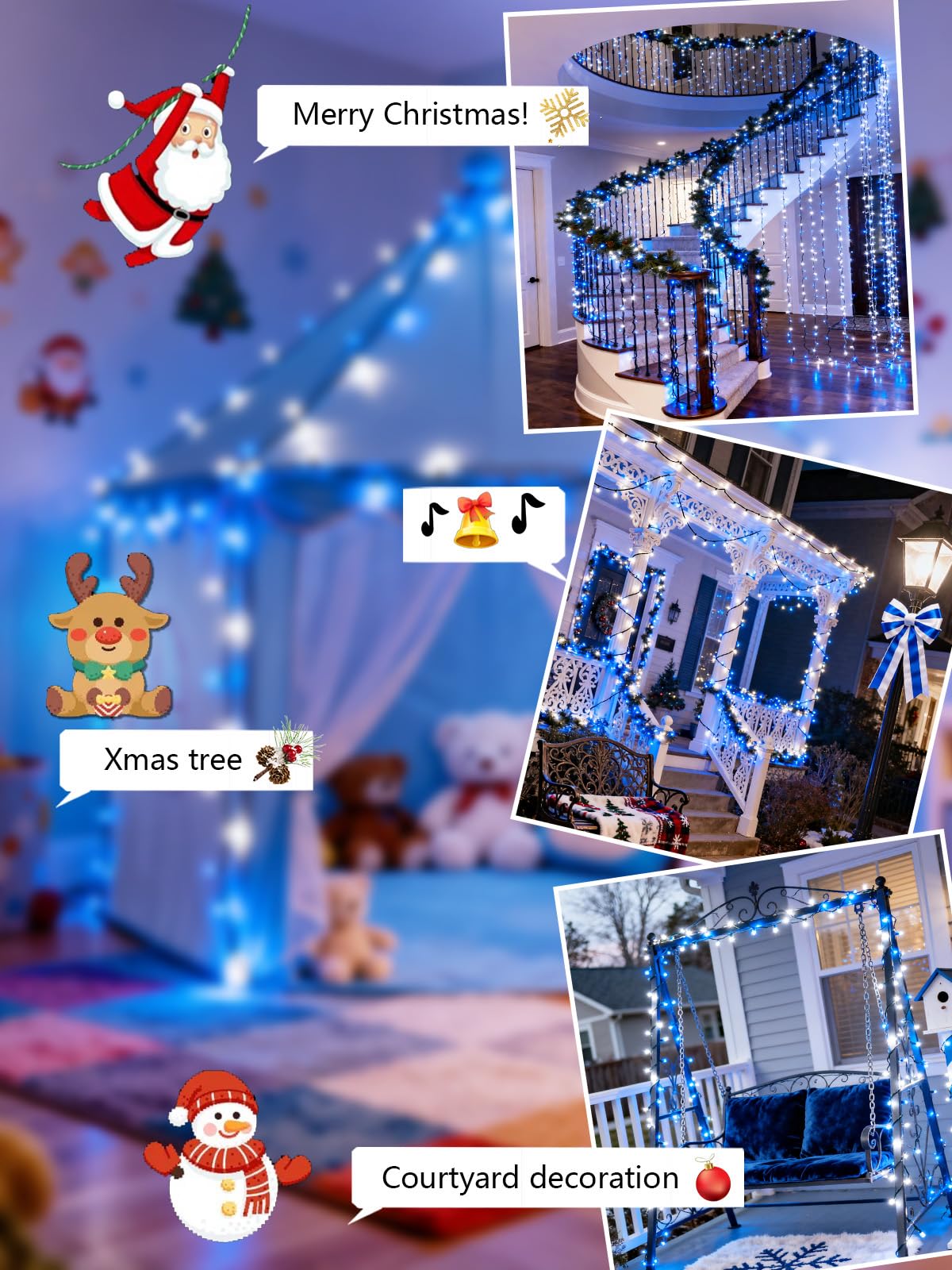 Voice Controlled Christmas Lights With Remote  99 Ft 300 Led String Lights Indoor Outdoor With 12 Modes 3 Timers  Dimmable Twinkle Light Plug In Waterproof For Xmas Tree Party Decor  White And Blue