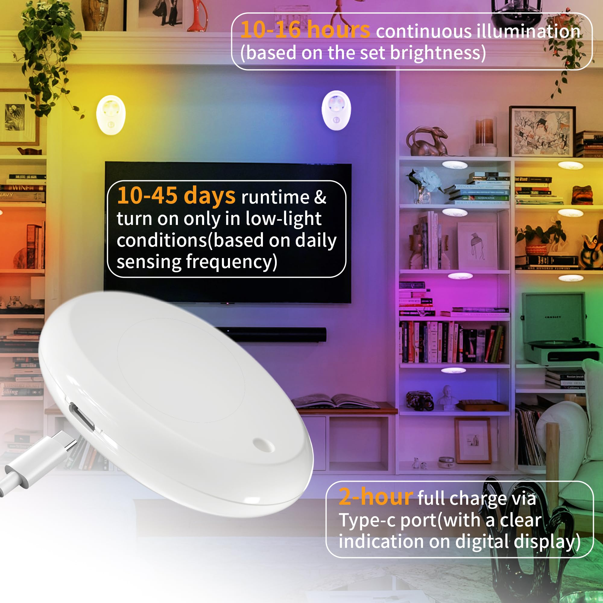LIGHTULIFE Night Light - Remote Control, Motion Activated, 12 Color Dimmable, USB Rechargeable, Magnetic LED, Model DIR03EY, White