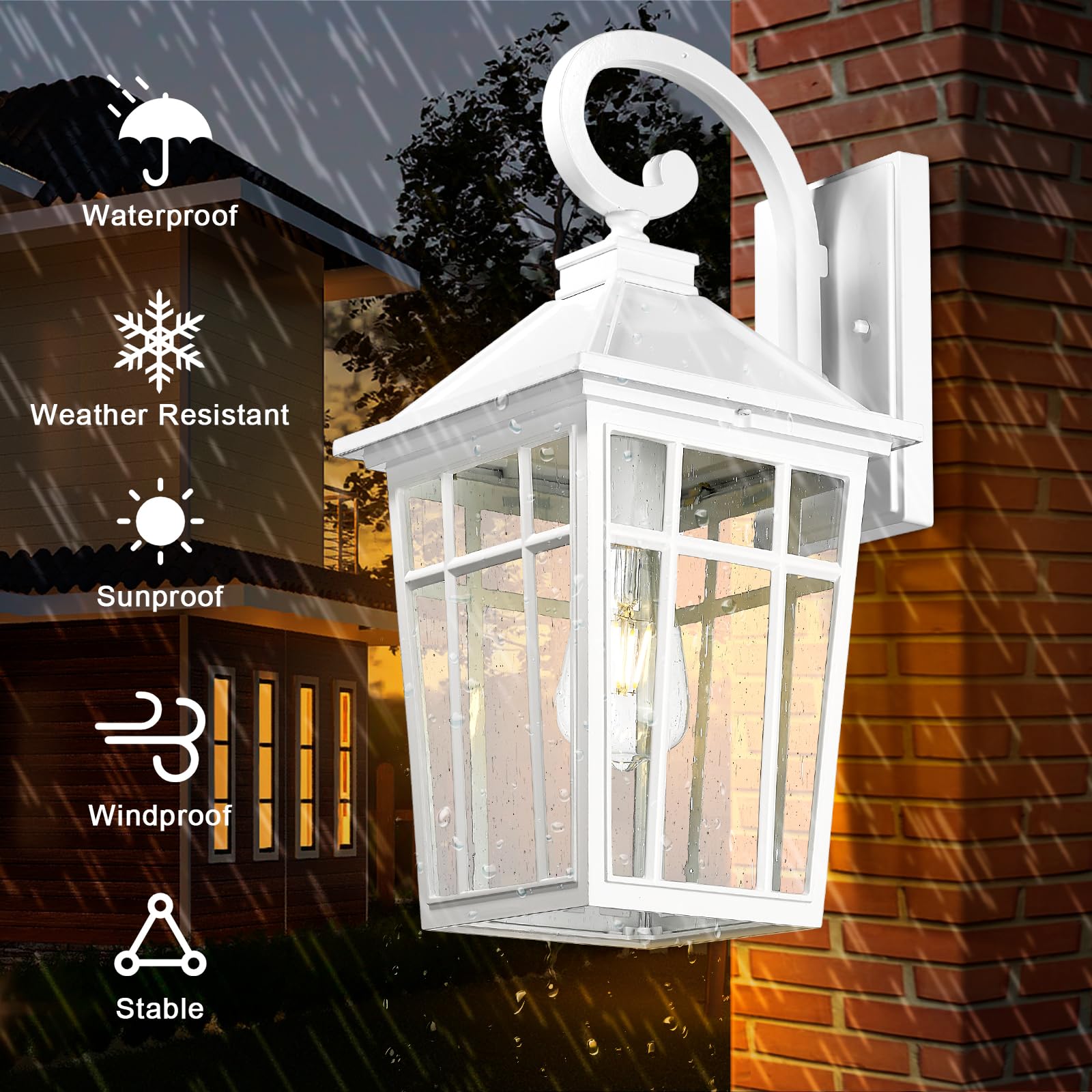 Darkaway Large Outdoor Wall Lights For House  18Inch Exterior Lighting Fixtures 2Pcs Wall Mount Outdoor Porch Lights White Outdoor Sconce Lights With Seeded Glass For Hallway Garage