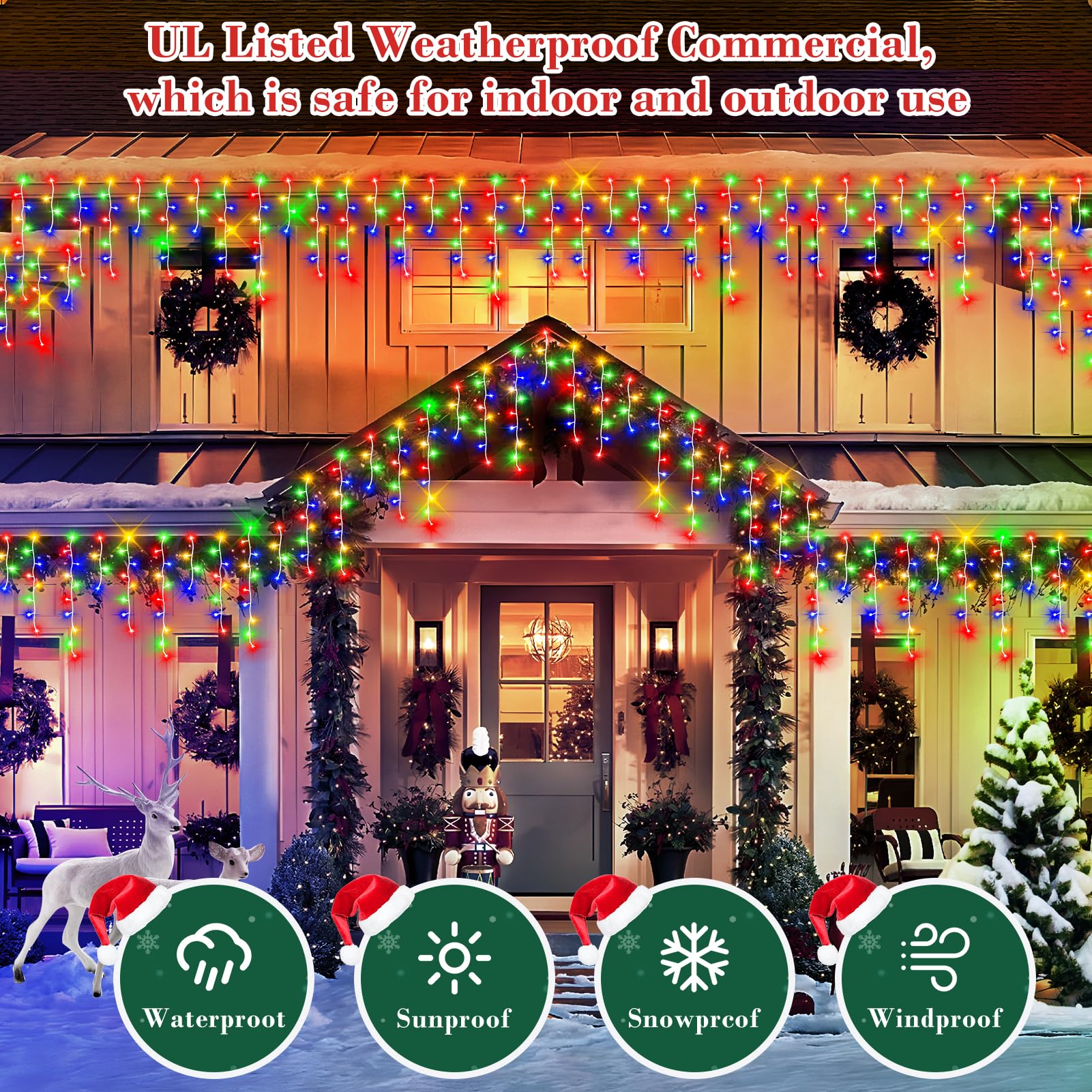 XURISEN 132ft Christmas Lights - 1280 LED, 8 Modes, Plug-in, Waterproof, Timer, Multicolor, Model BG-CL3M3-306L01