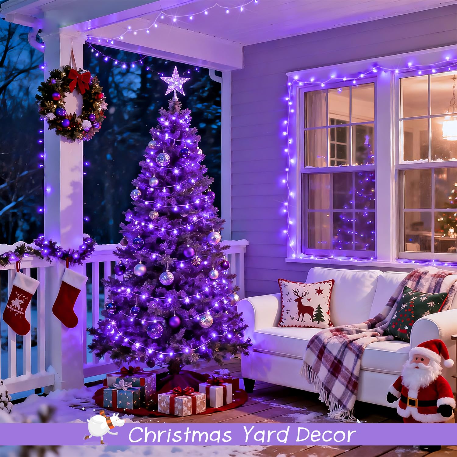 Jmexsuss 2 Pack 100 Led Purple Christmas Lights Indoor  33Ft Clear Wire Purple String Lights Outdoor Waterproof  8 Modes Connectable Christmas Tree Lights For Xmas Tree Yard Bedroom Porch Decorations