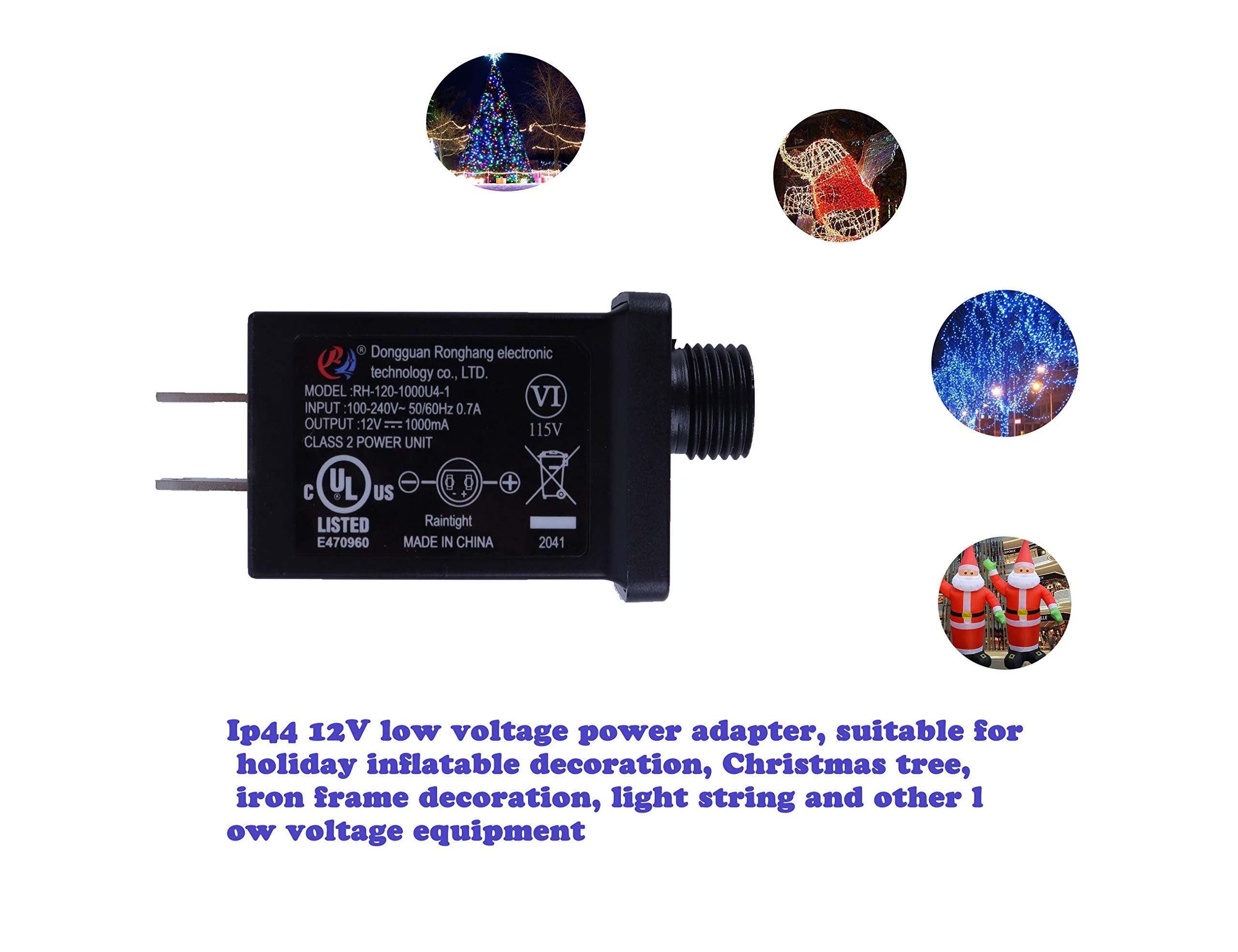 Slaige 12V-1000mA Inflatable Adapter Power Supply - Black, Model A-1000, IP44 Low Voltage Transformer for Yard Decorations