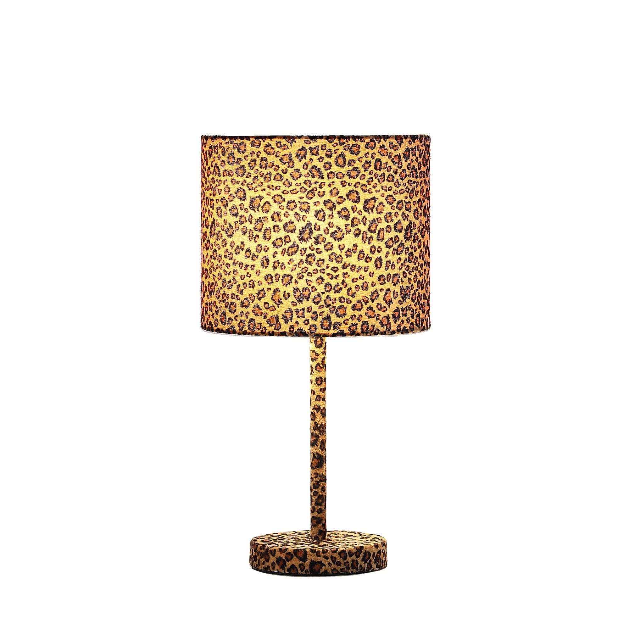 Benzara Fabric Wrapped Table Lamp, Dotted Animal Print, Model BM233930, Brown and Black