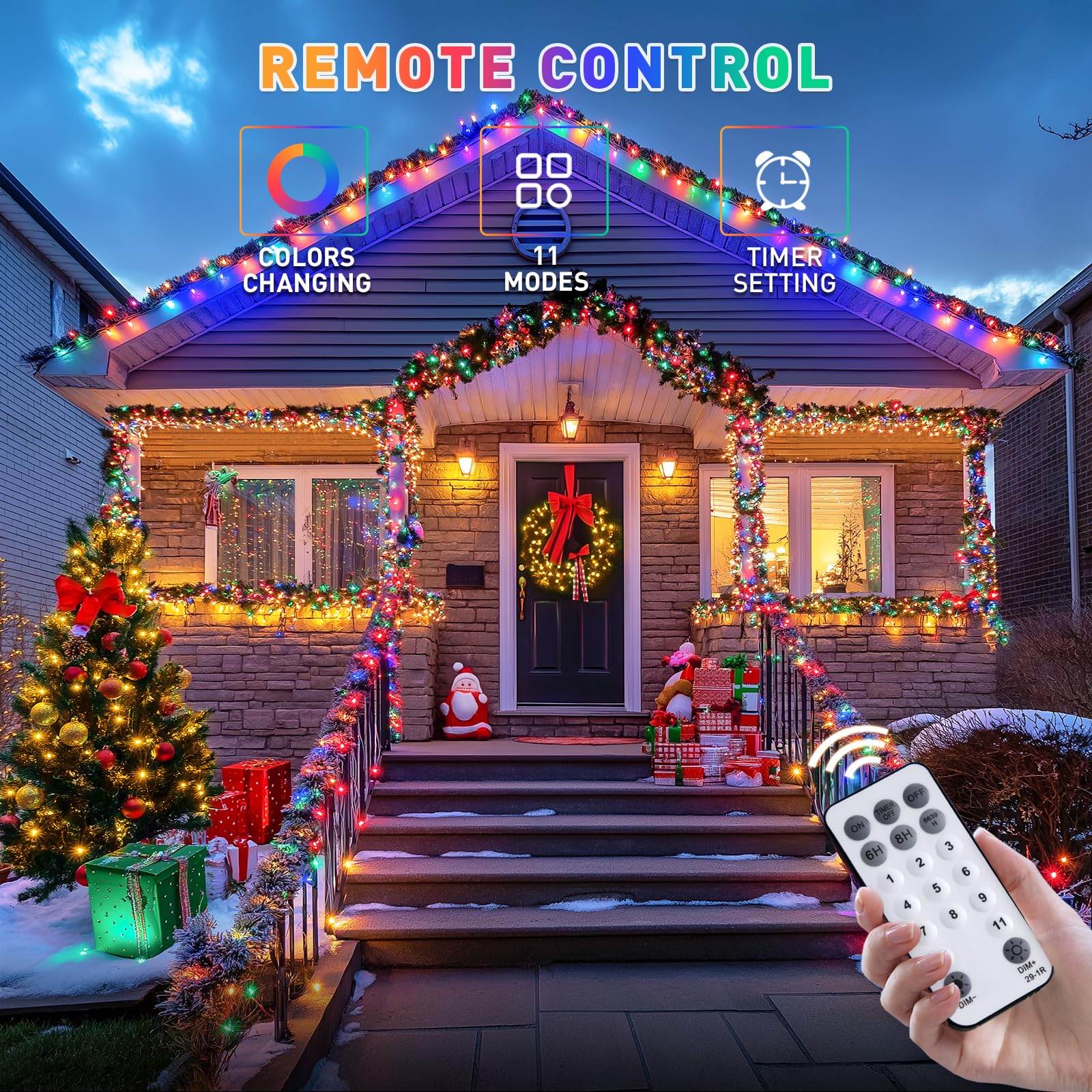 JMEXSUSS 500 LED Color Changing Christmas Lights, 173ft, 11 Modes, Warm White & Multicolor, Waterproof, Model EXS-S-0500-R