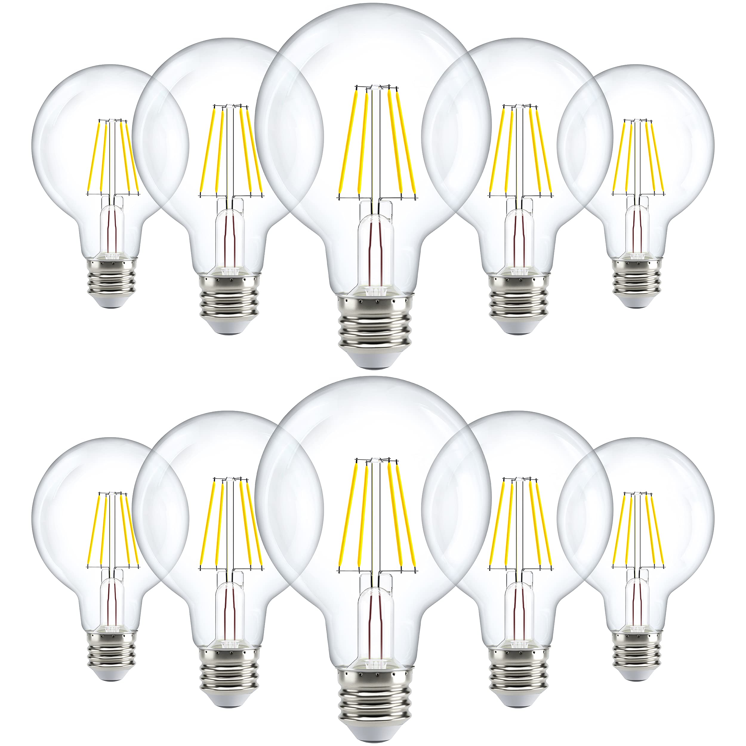 Sunco 10 Pack G25 Led Light Bulbs, Filament Edison Globe, Vanity Lighting Bulb For Bathroom Bedroom, 500 Lm, 5W (60W Equivalent)
