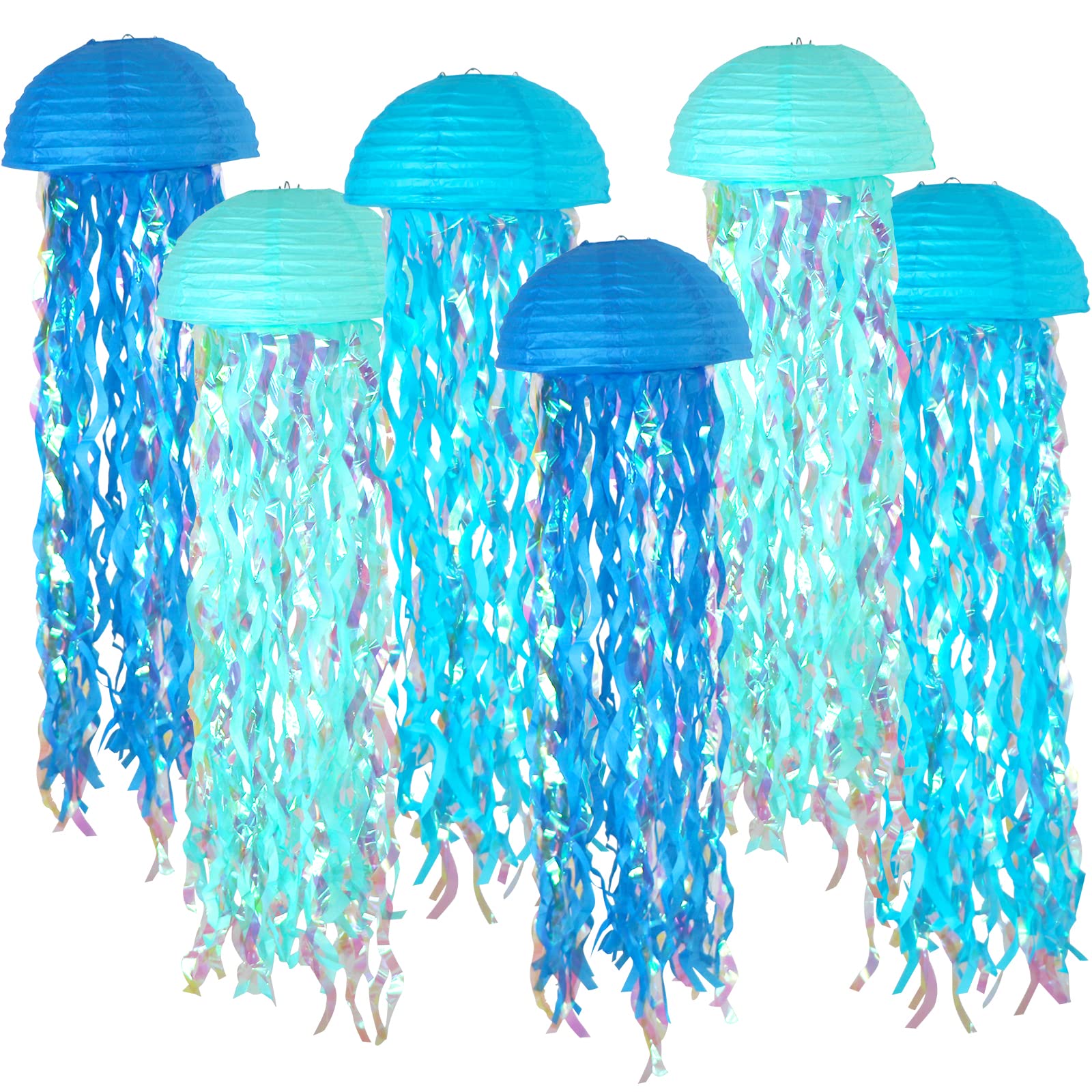 ADLKGG Blue Hanging Jelly Fish Paper Lanterns, Gradient Colorful Paper Lanterns for Mermaid Theme Party Under The Sea Ocean Birt