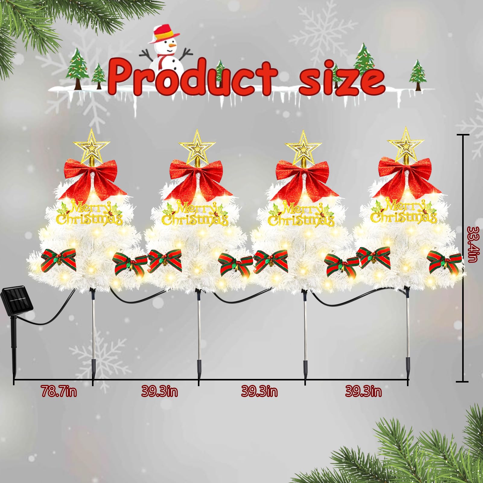 4 Pack Christmas Tree Solar Pathway Lights Outdoor Decorations  Waterproof Artificial Mini Xmas Tree Stake Lights With Diy Ornamets For Garden Yard Porch Decor (White Tree)