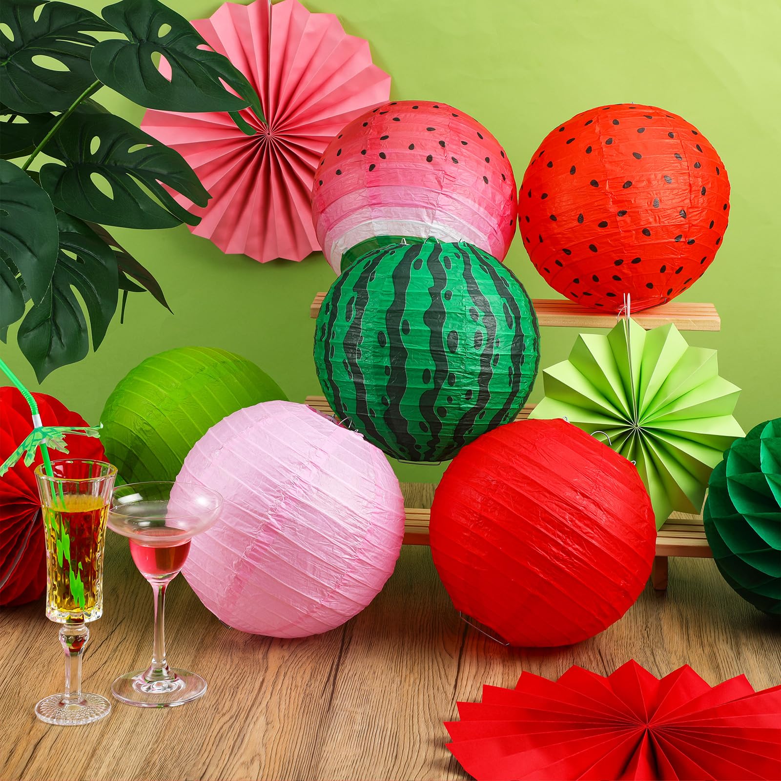 Raiten 18 Pcs Watermelon Party Decorations Summer Party Decorations Watermelon Paper Lantern Hanging Honeycomb Ball Lanterns Fru