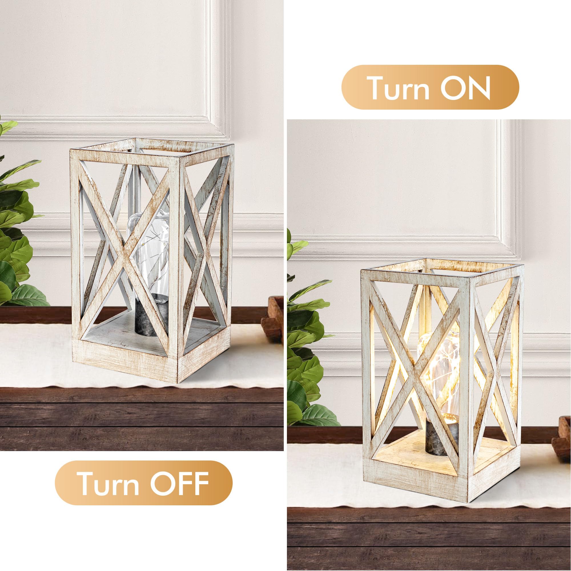 WINGBO Retro Battery Powered Table Lamps, 2pcs Cordless Desk Lamps, White Finish, Indoor Outdoor Use, Includes Bulbs