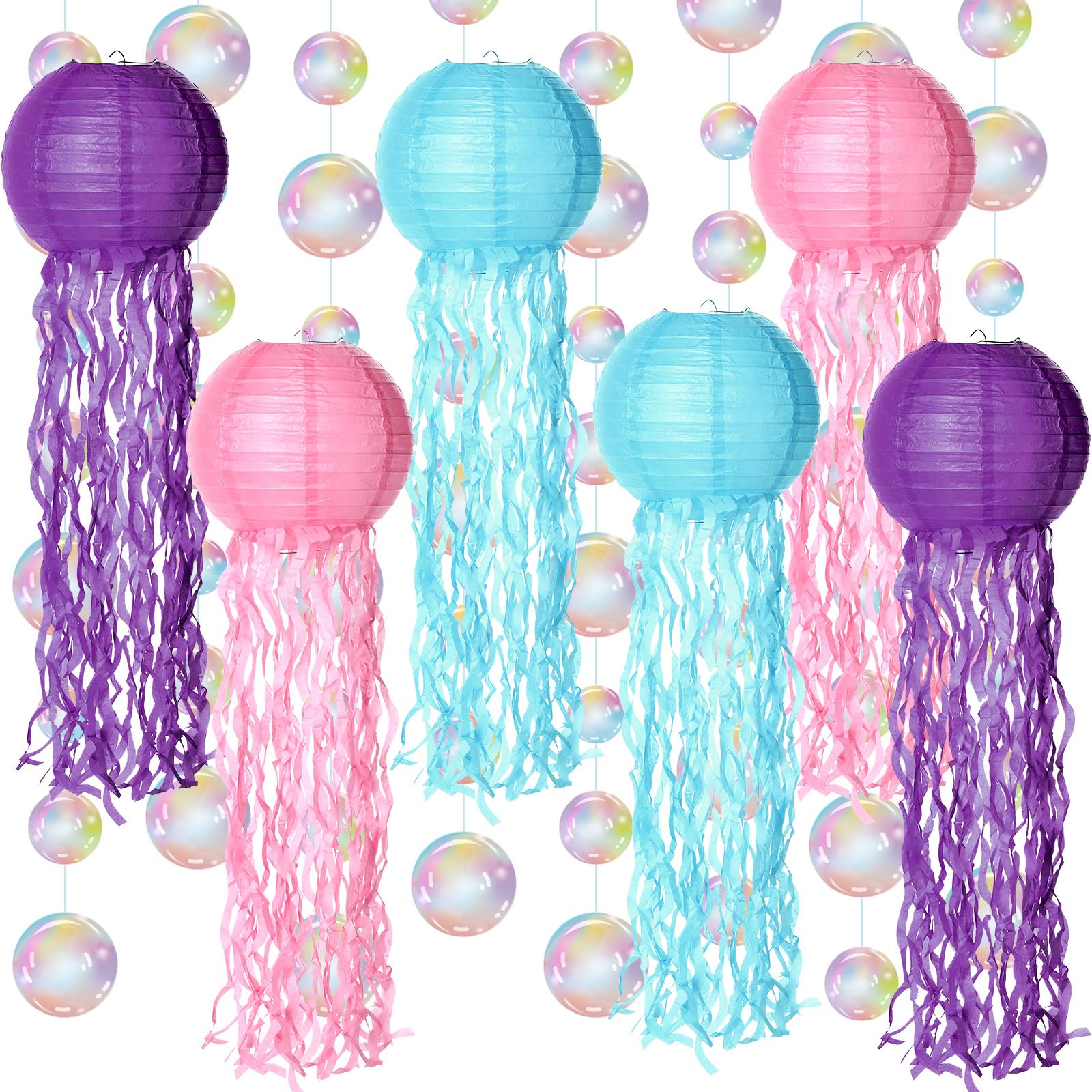 Sinload 14 Pieces Under The Sea Party Decorations 8 Bubble Garlands and 6 Jelly Fish Paper Lanterns Hanging Decor for Underwater