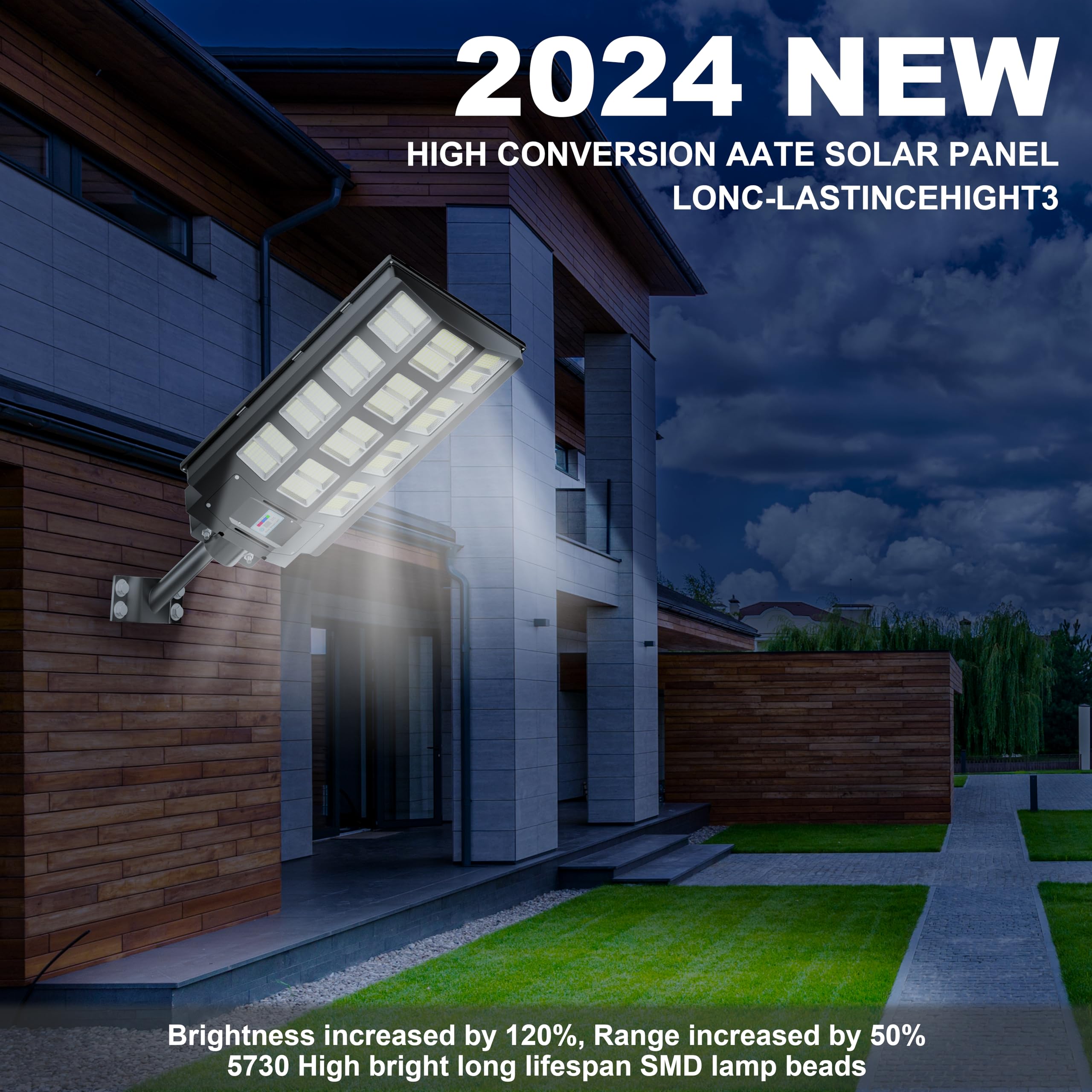 loyoele Solar Street Light 8000W, 120000 Lumens, Waterproof, Dusk to Dawn, Motion Sensor, Black, Model BM1FT, 1-Pack