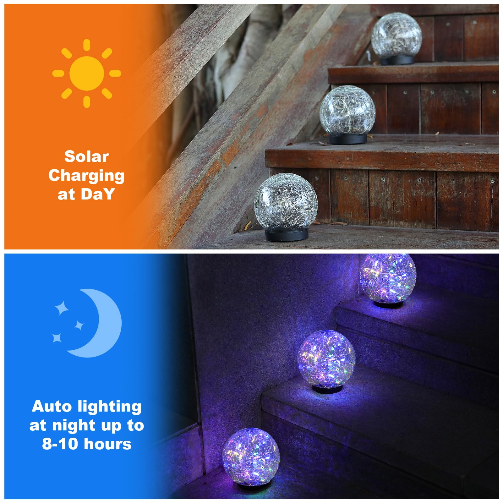 MLKNK Solar Globe Lights - Waterproof  ed Glass Orbs for Lawn, Patio, Yard - 2 Pack, Multicolor