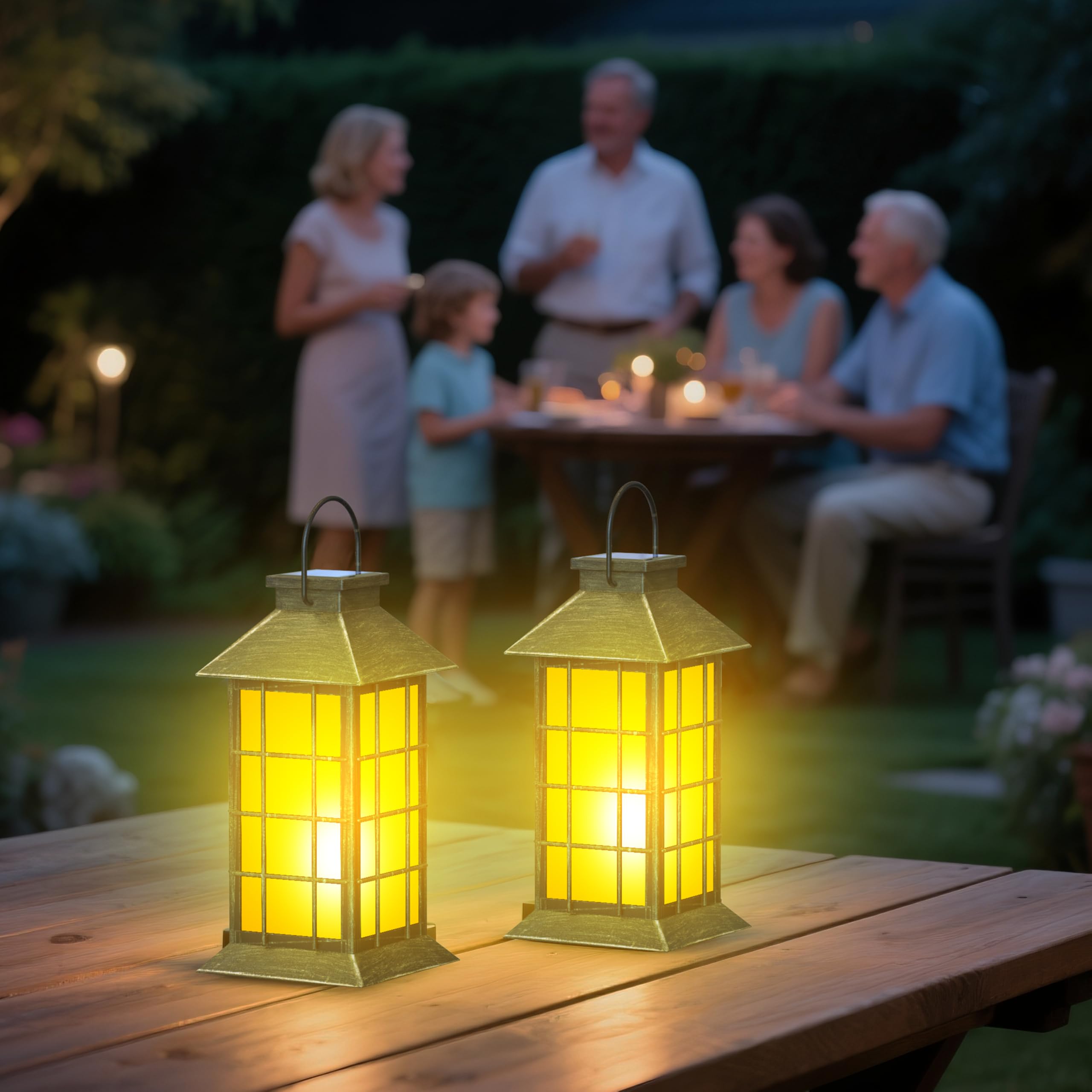 Anyperfect 2 Pack 13 Patina Solar Lantern With Flickering Flame Candle | Outdoor Waterproof Hanging Lanterns  Metal & Glass Solar Lights For Garden Decoration  Rustic Outdoor Gifts For Mom