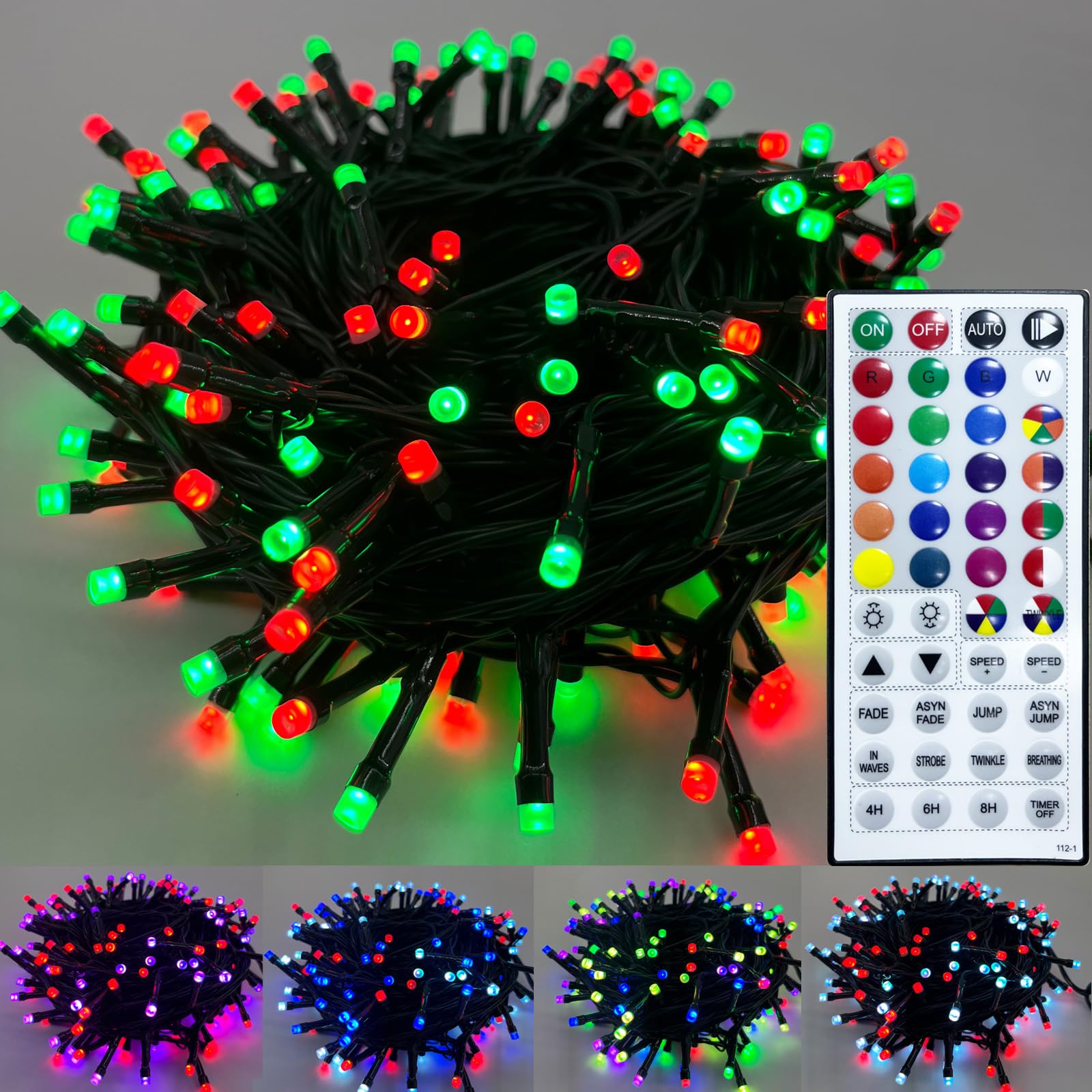 Multi-Color RGB Christmas String Lights with Remote, 200 LEDs 65.6 FT 128 Modes Color Changing Christmas Tree Lights, Waterproof
