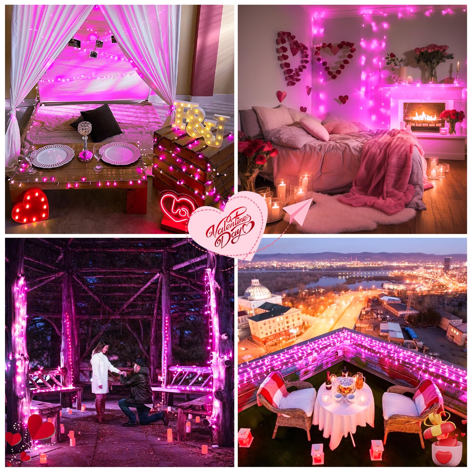 Jmexsuss Connectable 33Ft 100 Led Pink Lights For Bedroom Decor, 8 Modes Pink String Lights Clear Wire, Plug In Pink Christmas S
