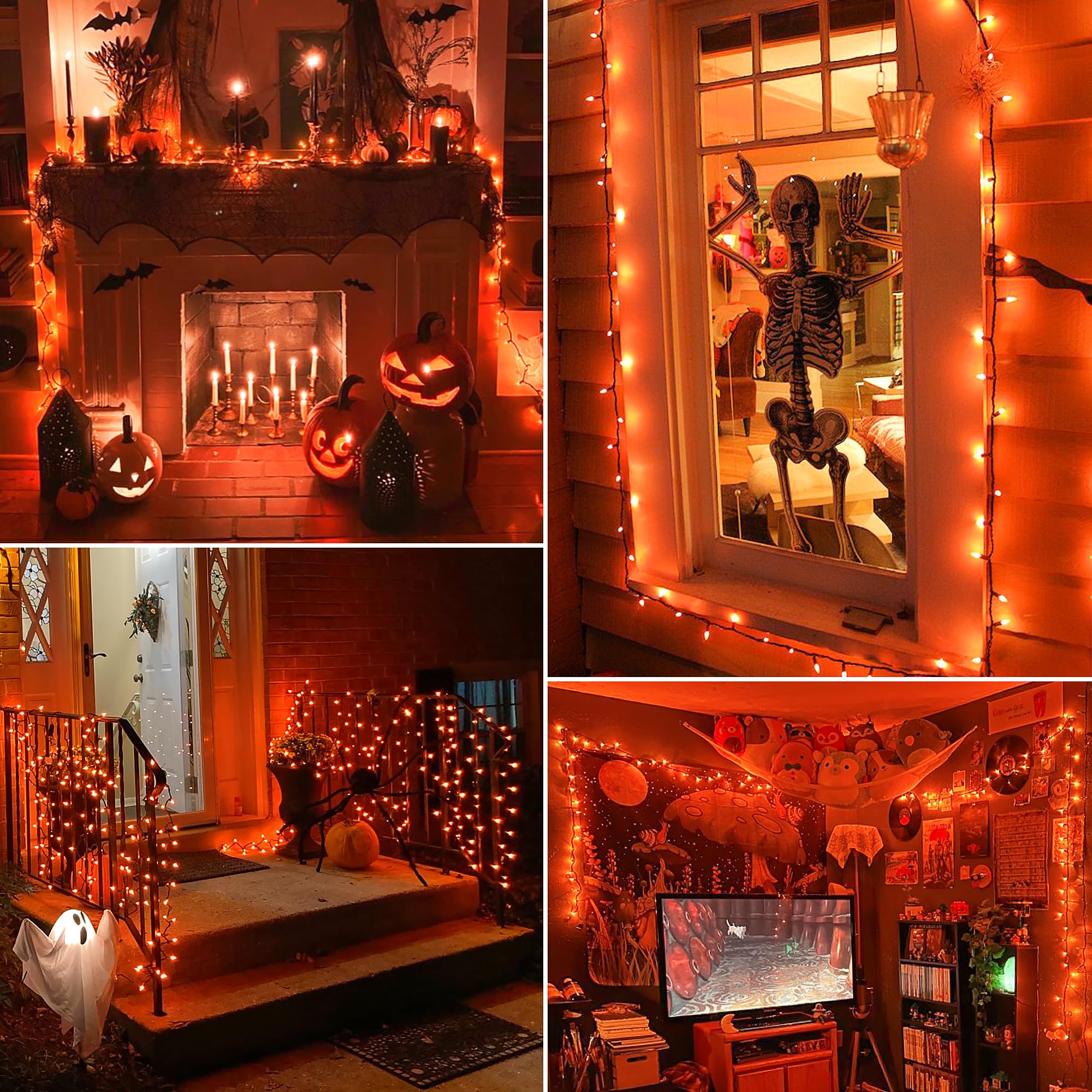 mimigogo Orange Halloween Tree Lights, 50 Incandescent Bulbs, 13ft Waterproof Fairy String Lights for Indoor/Outdoor Decor