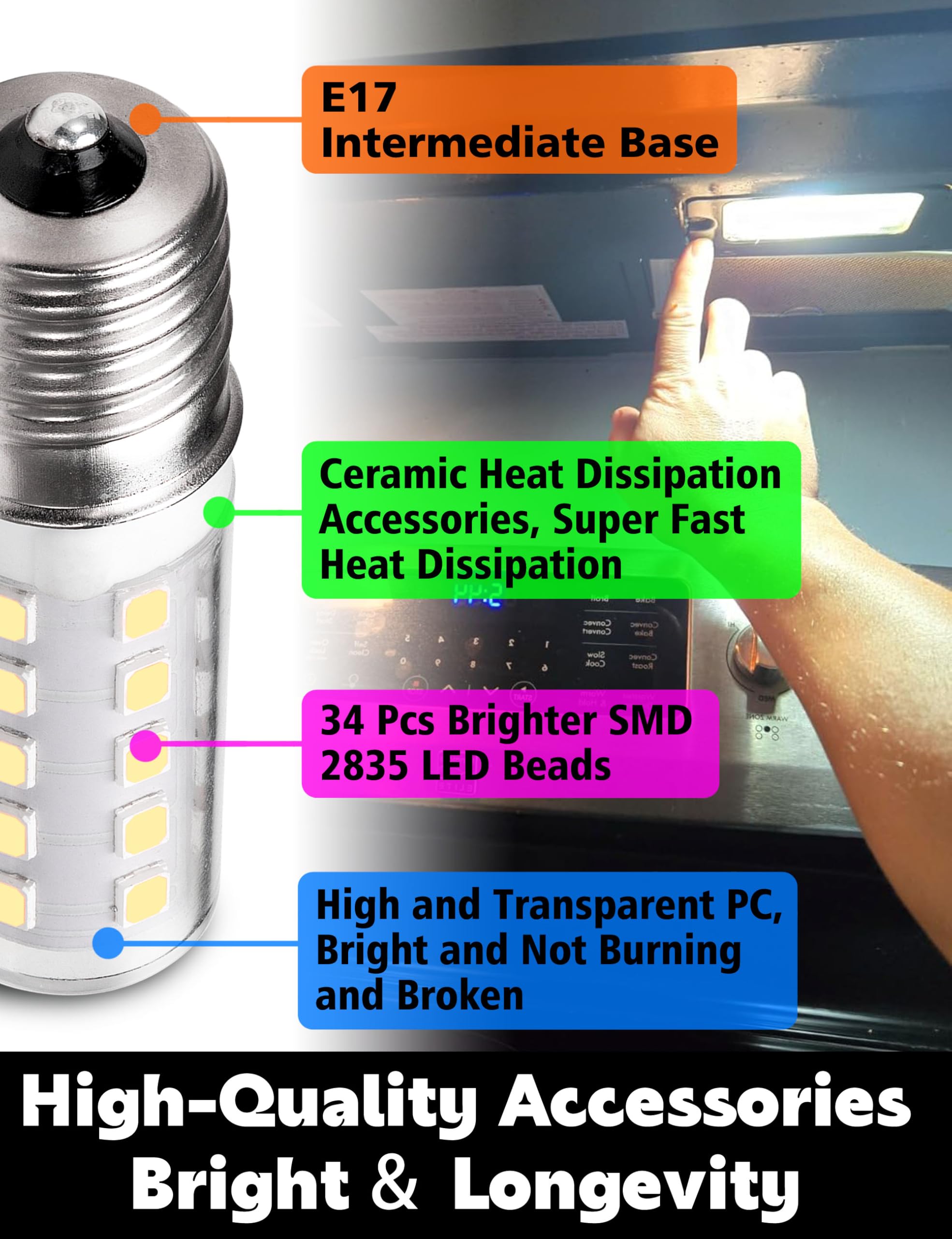Xyanmc Microwave Oven Stove Bulb,125V 4W 450Lm E17 Led Dimmable Under Hood Microwave Bulb 40W Equivalent, 8206232A T7 Intermedia