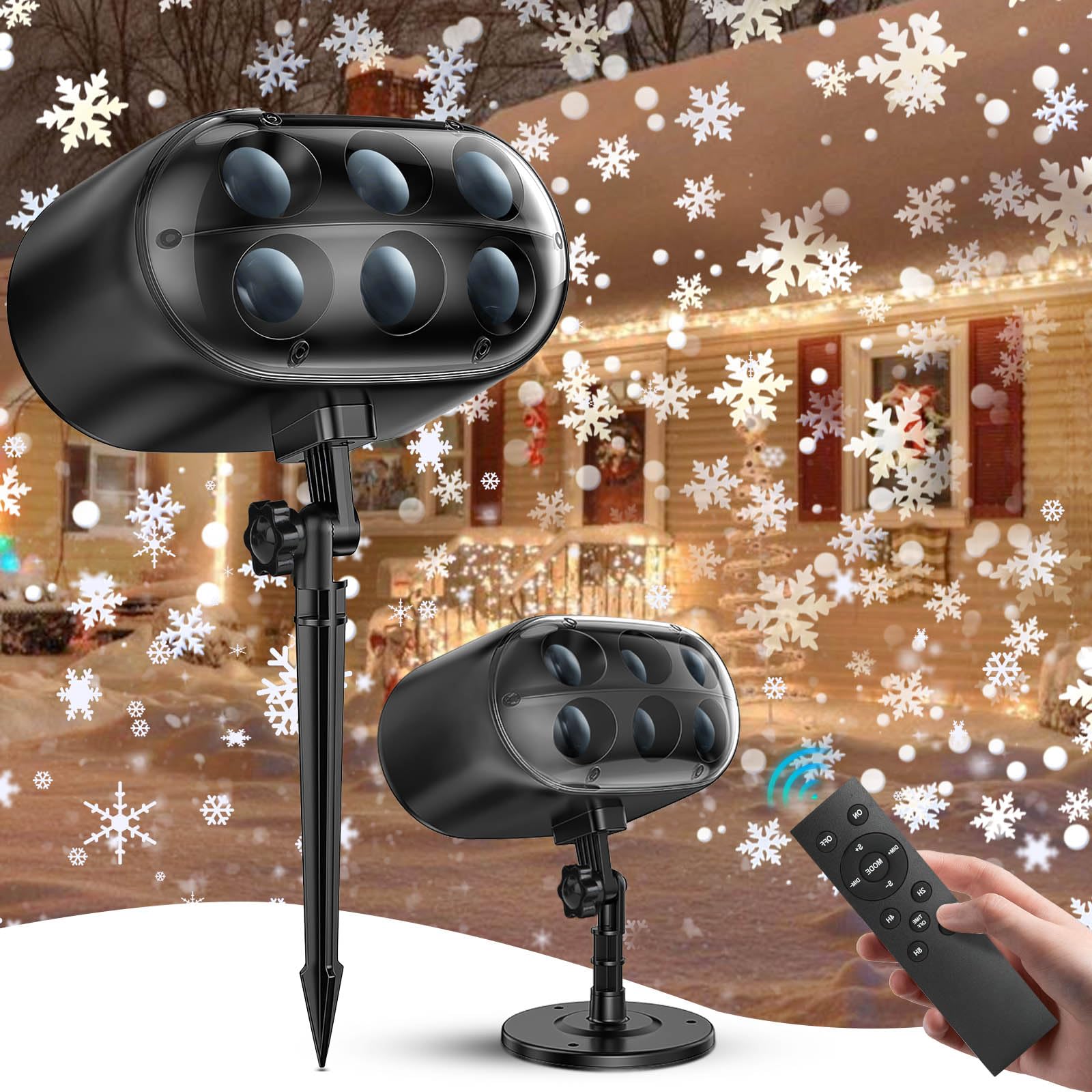 2024 Upgrade Outdoor & Indoor Adjustable Christmas Snowflake Projector - Vivid Falling LED Snowflake Lights - Waterproof 6 Bigge