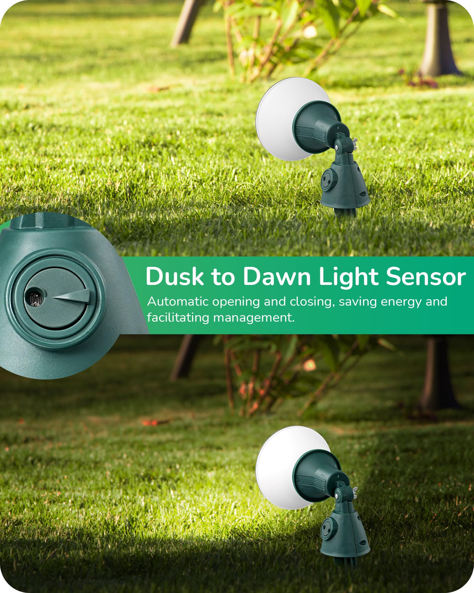 Edishine Dusk To Dawn 120V Outdoor Spotlight, Waterproof Led Outdoor Flood Stake Lights With Stake & 6-Feet Cord, 90 Adjustable