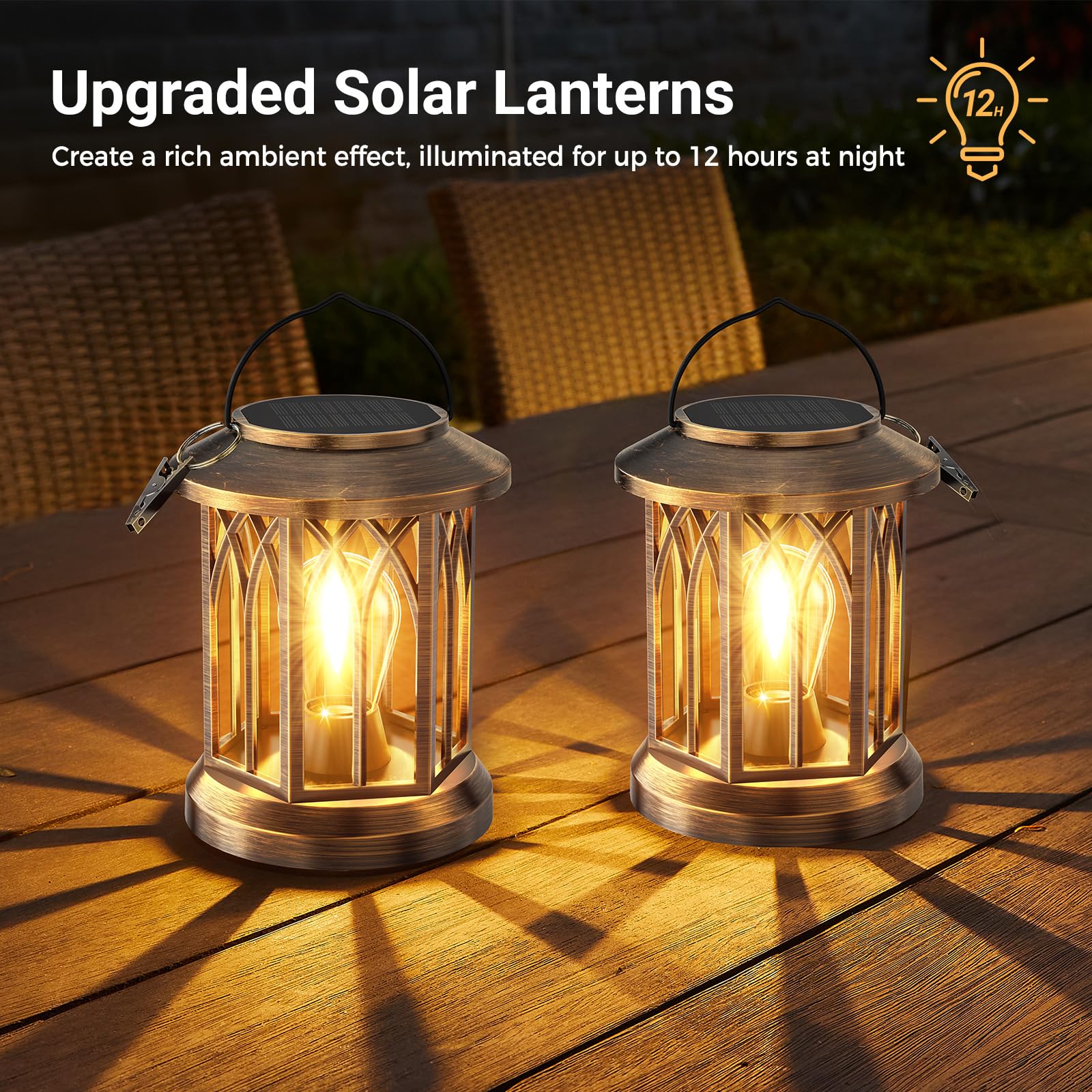 Wdtpro Solar Lanterns Outdoor Lights, 6 Pack Bright Solar Lanterns Outdoor Waterproof With Clip Patio Decor, Hanging Solar Light