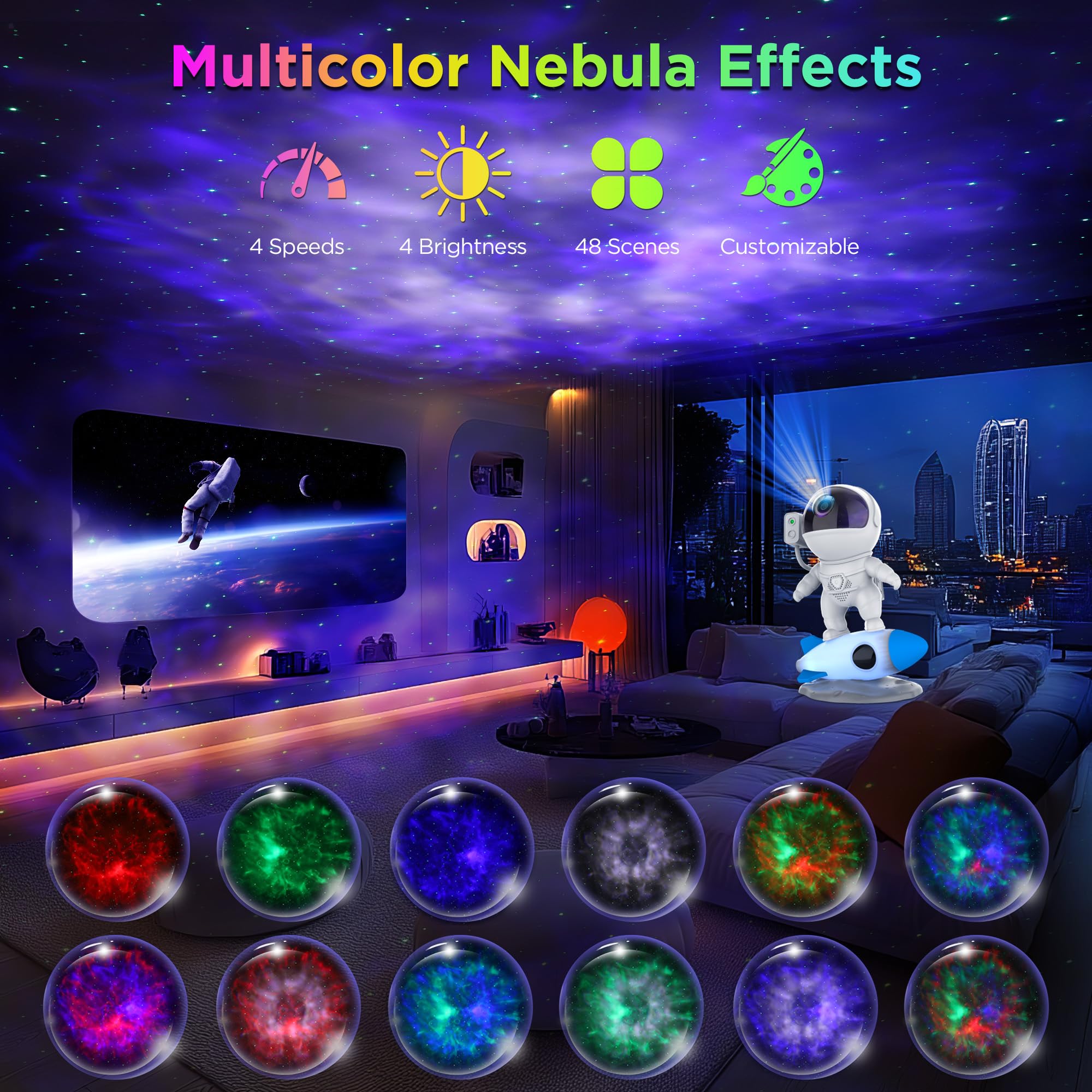 FlyLily Galaxy Projector, Astronaut Star Projector with Bluetooth Speaker, Remote Control, White, Model BL-HJ07
