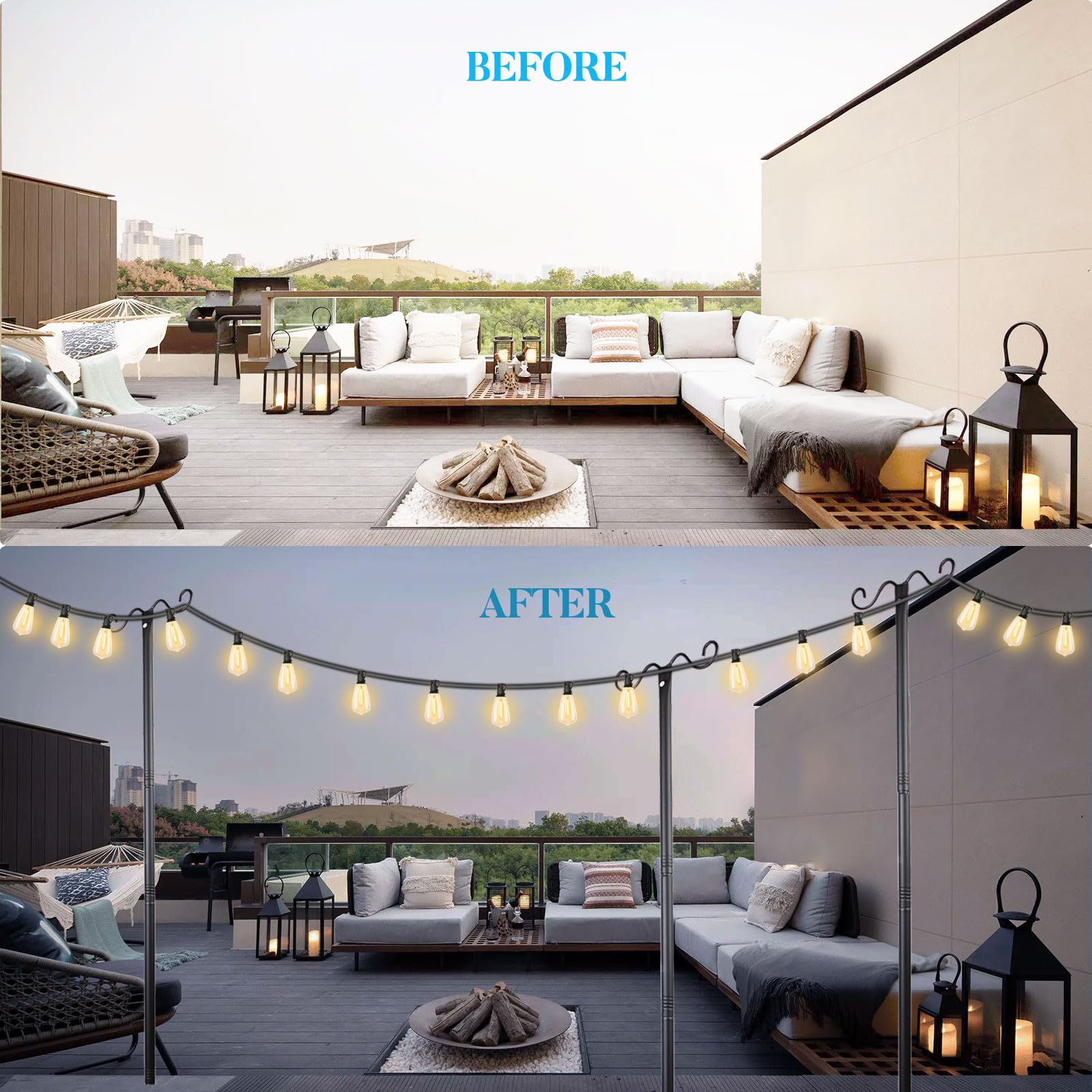 Lightdot Outdoor String Light Poles, 9FT Metal Patio Stand, 3Pack, Black, Model LSTM-G40-H