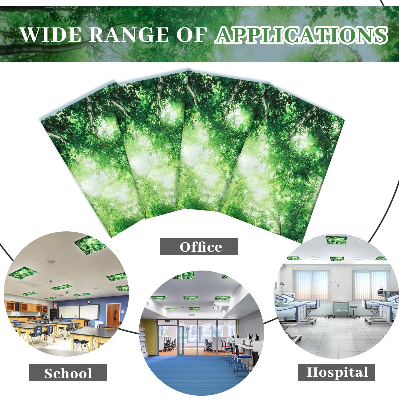 VIHOSE 4 Pcs Fluorescent Light Covers, 2x2 Feet, Forest Color, Magnetic Filters for Glare Reduction in Office/Classroom/Home