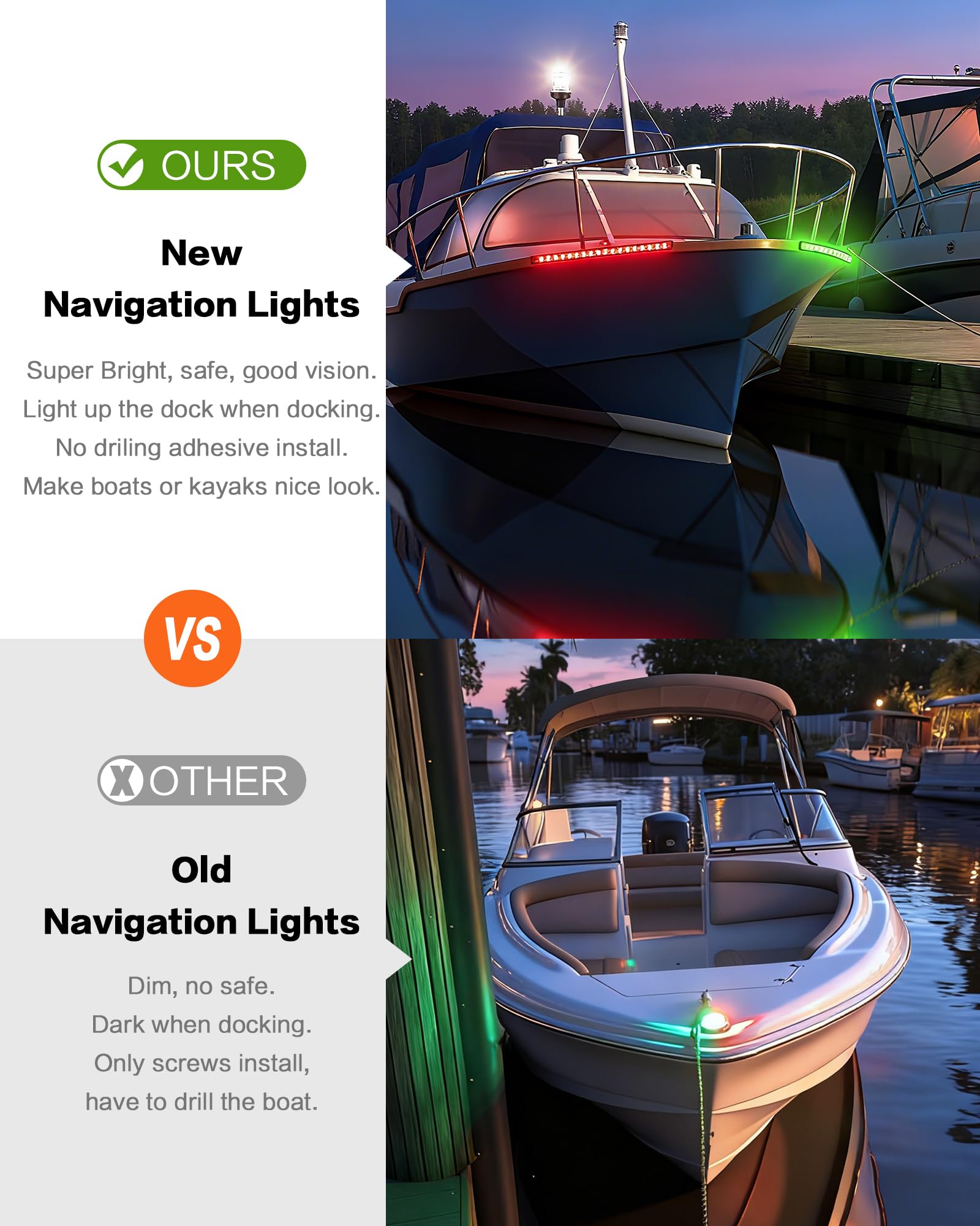 IZTOSS LED Bow Light for Boats - Waterproof Red & Green Navigation Light for Night Fishing, Kayaks, and Yachts