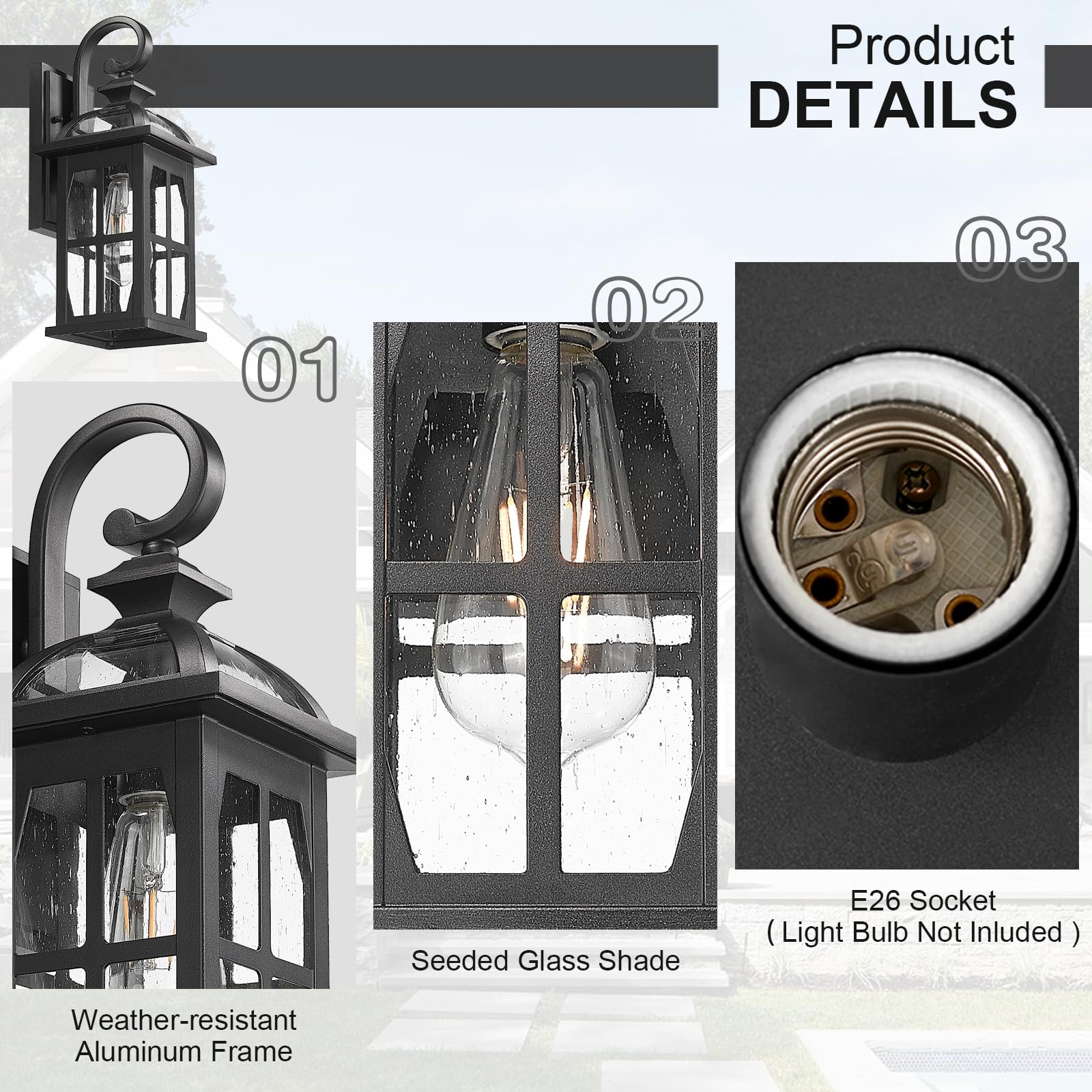 Darkaway Outdoor Wall Lights  Exterior Light Fixture With Seeded Glass  Aluminum Anti-Rust Exterior Lights Sconces Lighting For House Porch Yard Hallway Doorway Garage